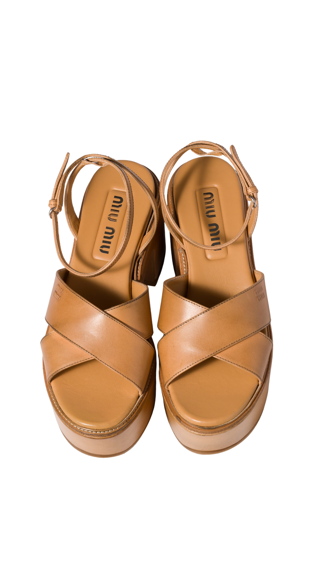 Leather Platform Sandals in Honey