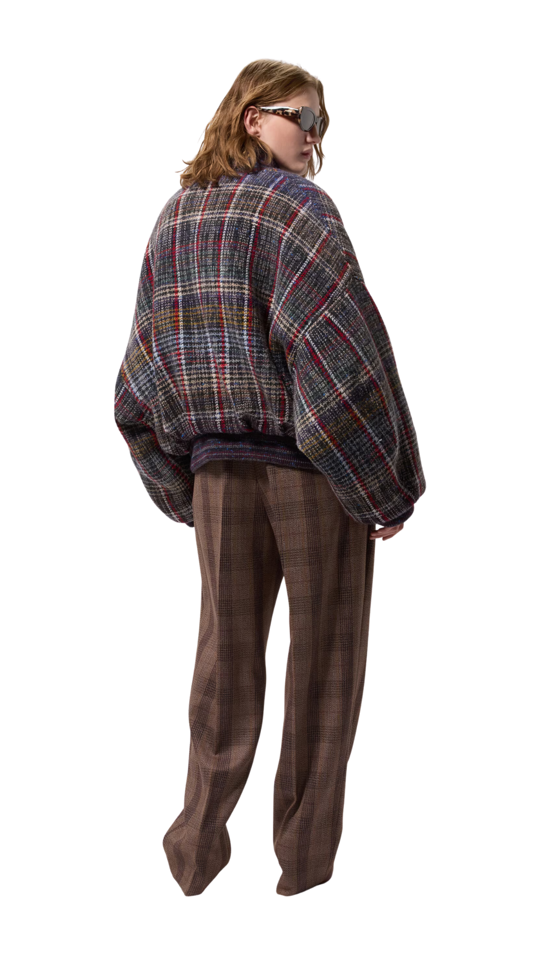 Wool Bomber Jacket with Check Motif in Multicoloured