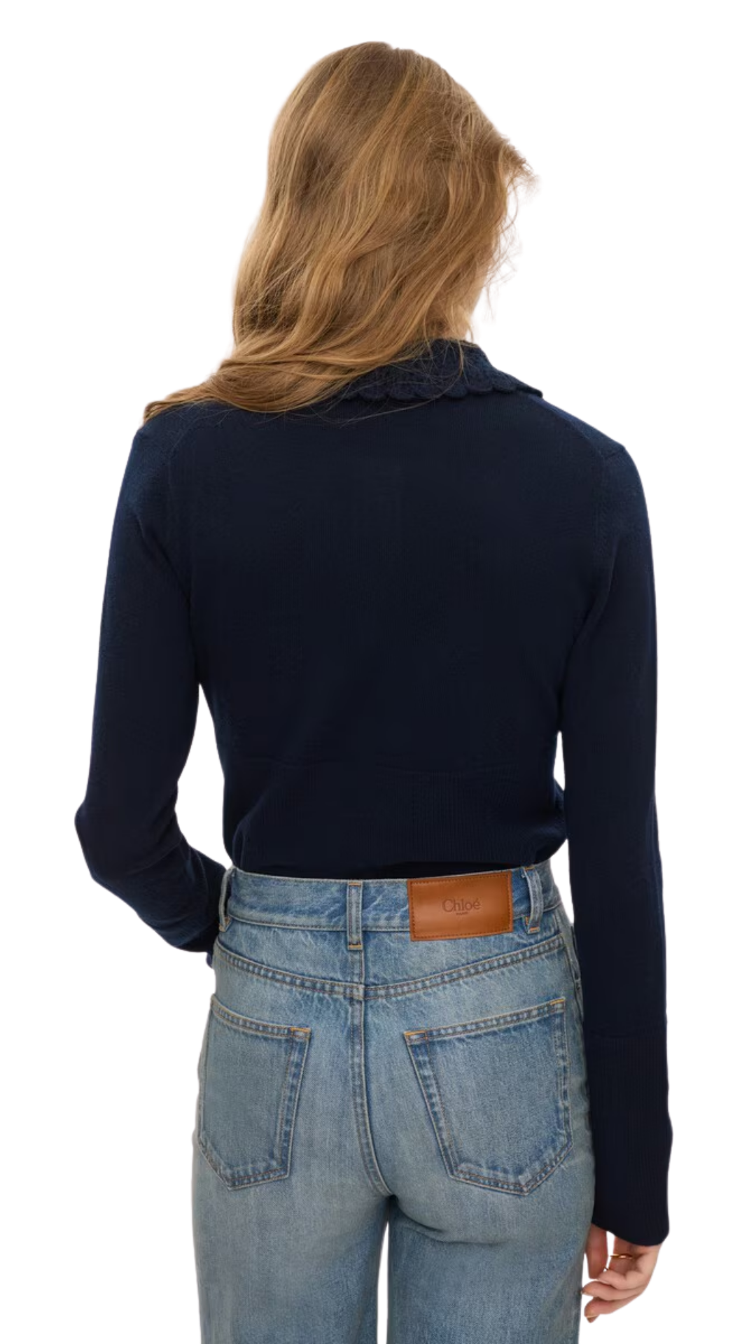 Fitted Logo Cardigan in Ink Navy a Wool Knit