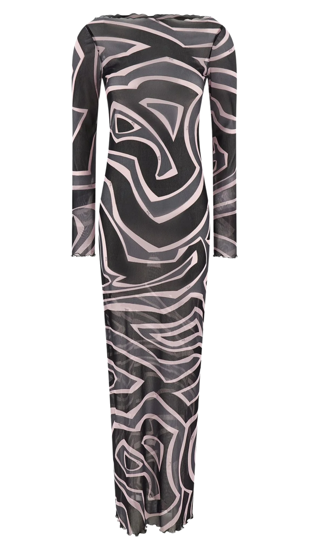 Abstract-Printed Crewneck Maxi Dress in Black