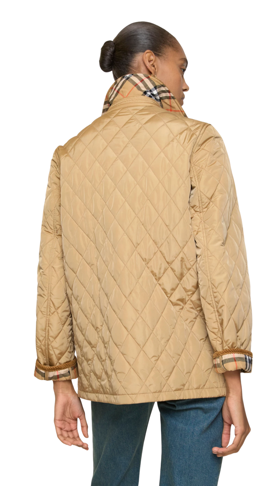 Quilted Nylon Barn Jacket in Flax Beige/Sand Beige