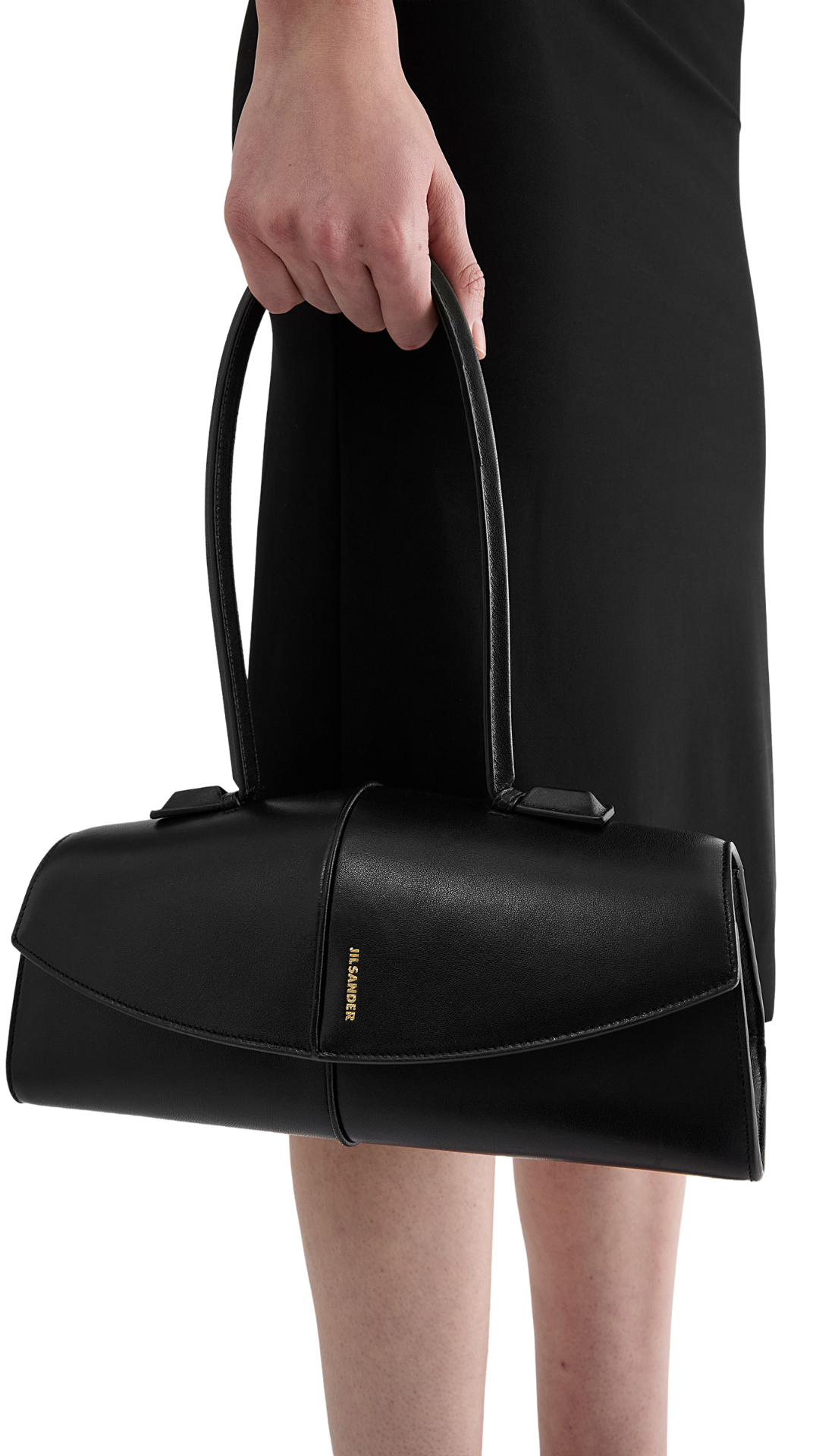 Linea Shoulder in Black Leather Shoulder Bag