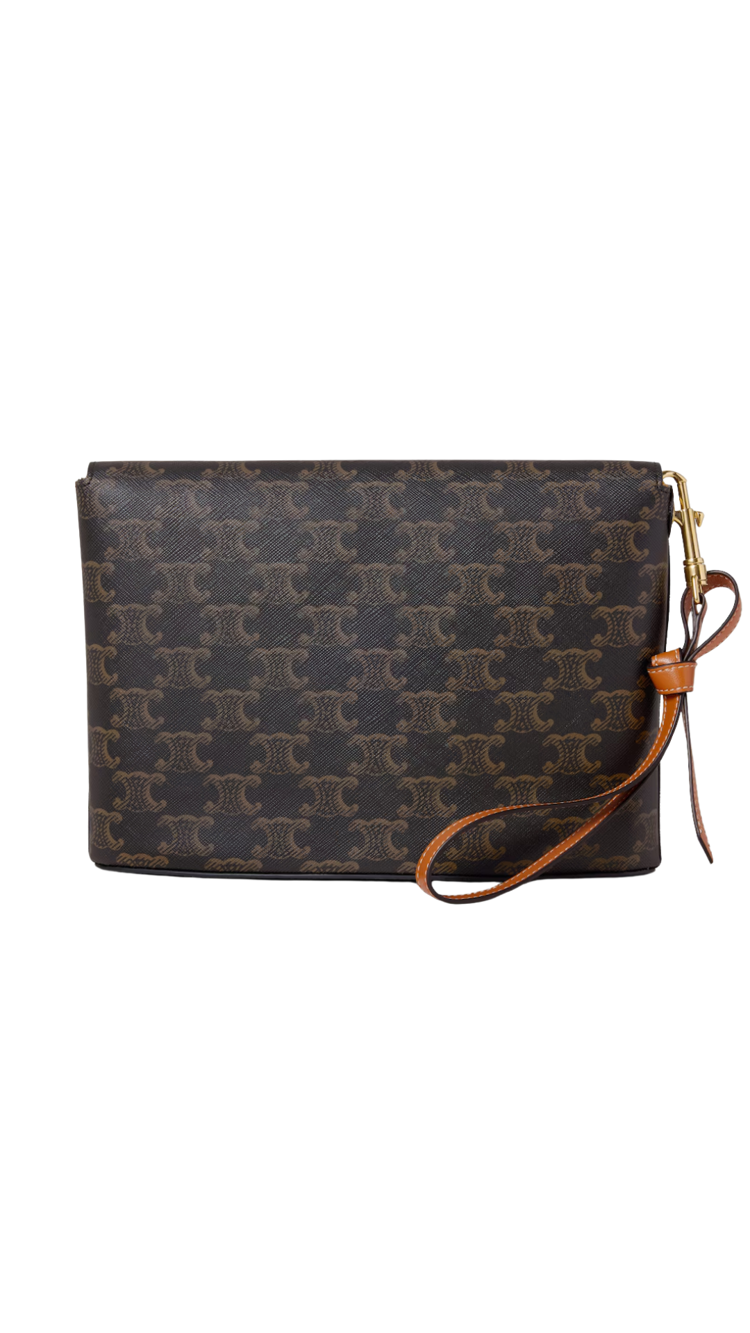 Medium Flap Pouch in Tan Shiny Triomphe Canvas and Lambskin