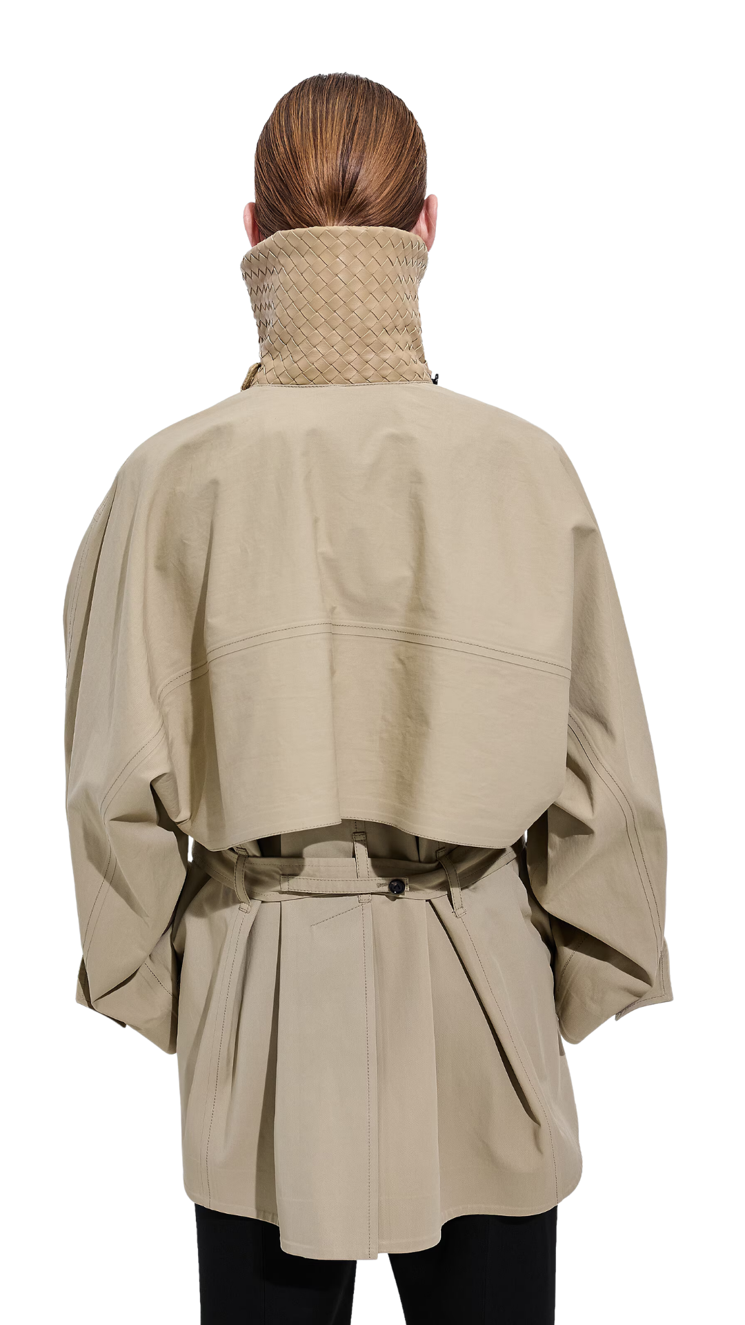 Cotton Trench Coat in Sahara with Intrecciato Leather Undercollar