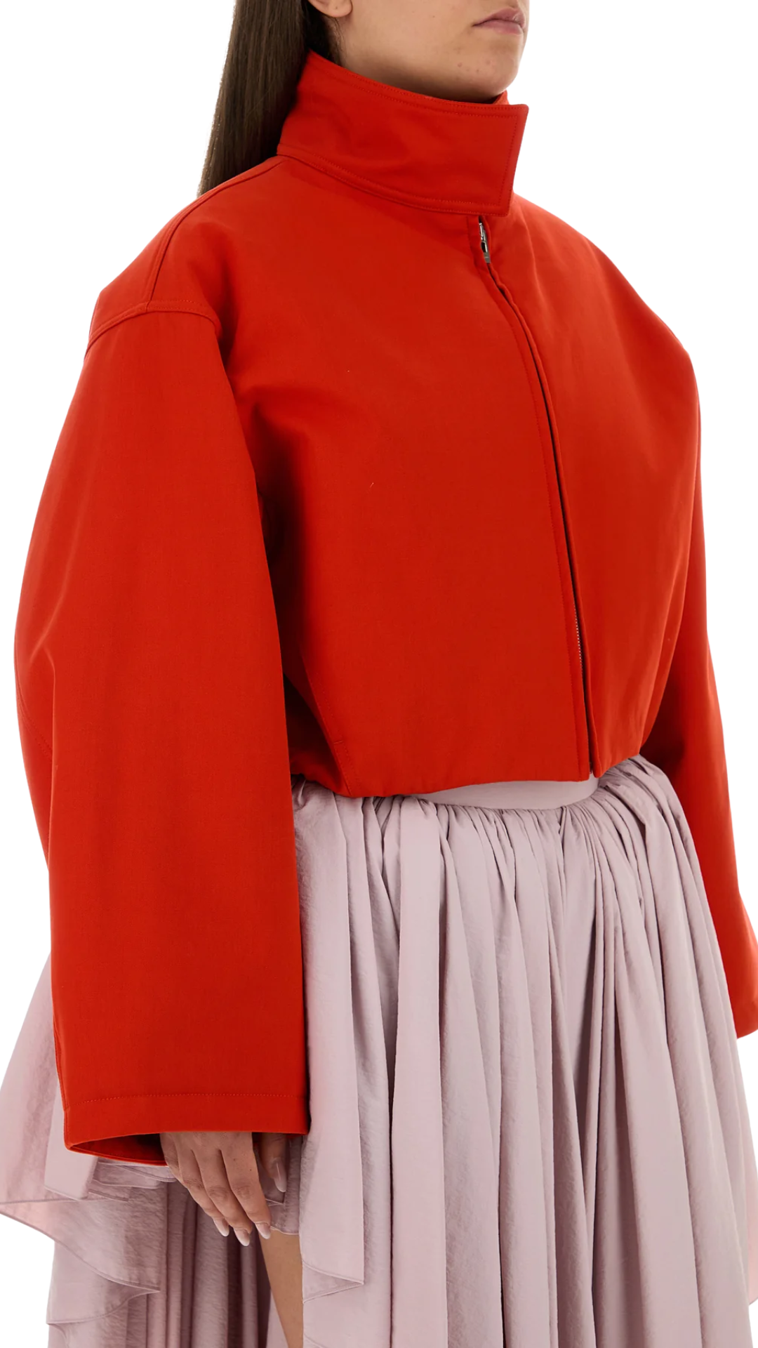 Layered Cotton Bomber Jacket in Red