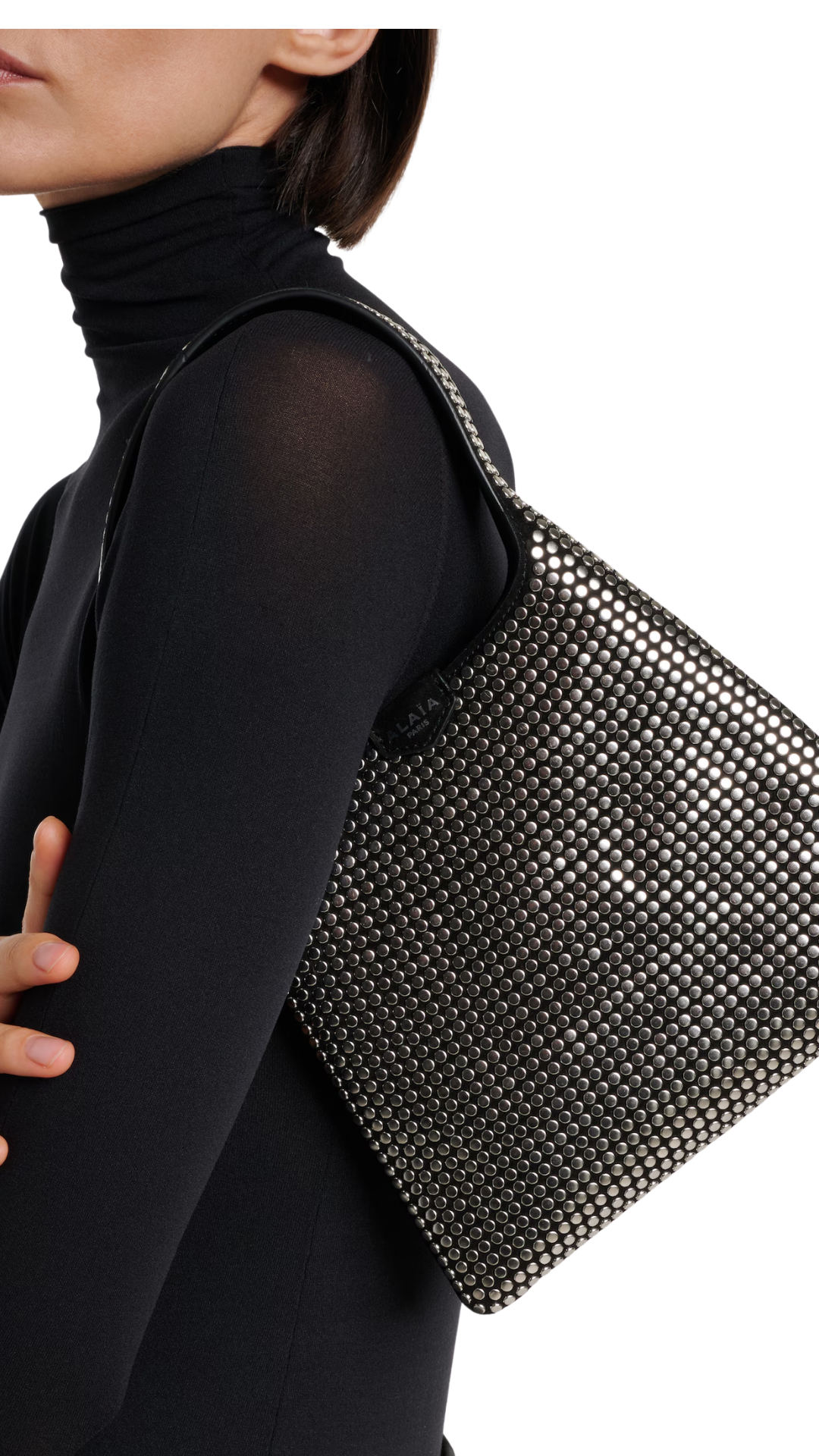 Studded Leather Tote Bag in Black