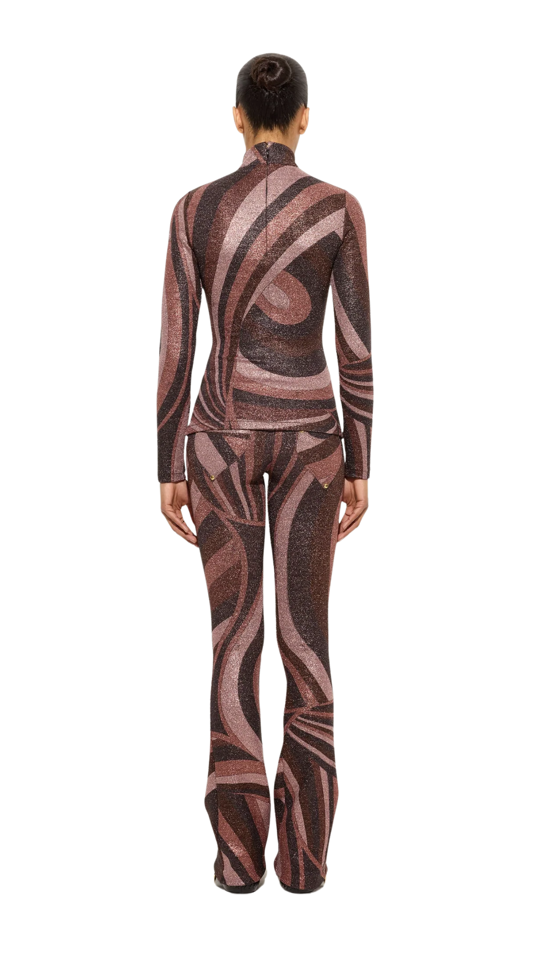 Iride Print High-Neck Lurex Top in Brown and Pink