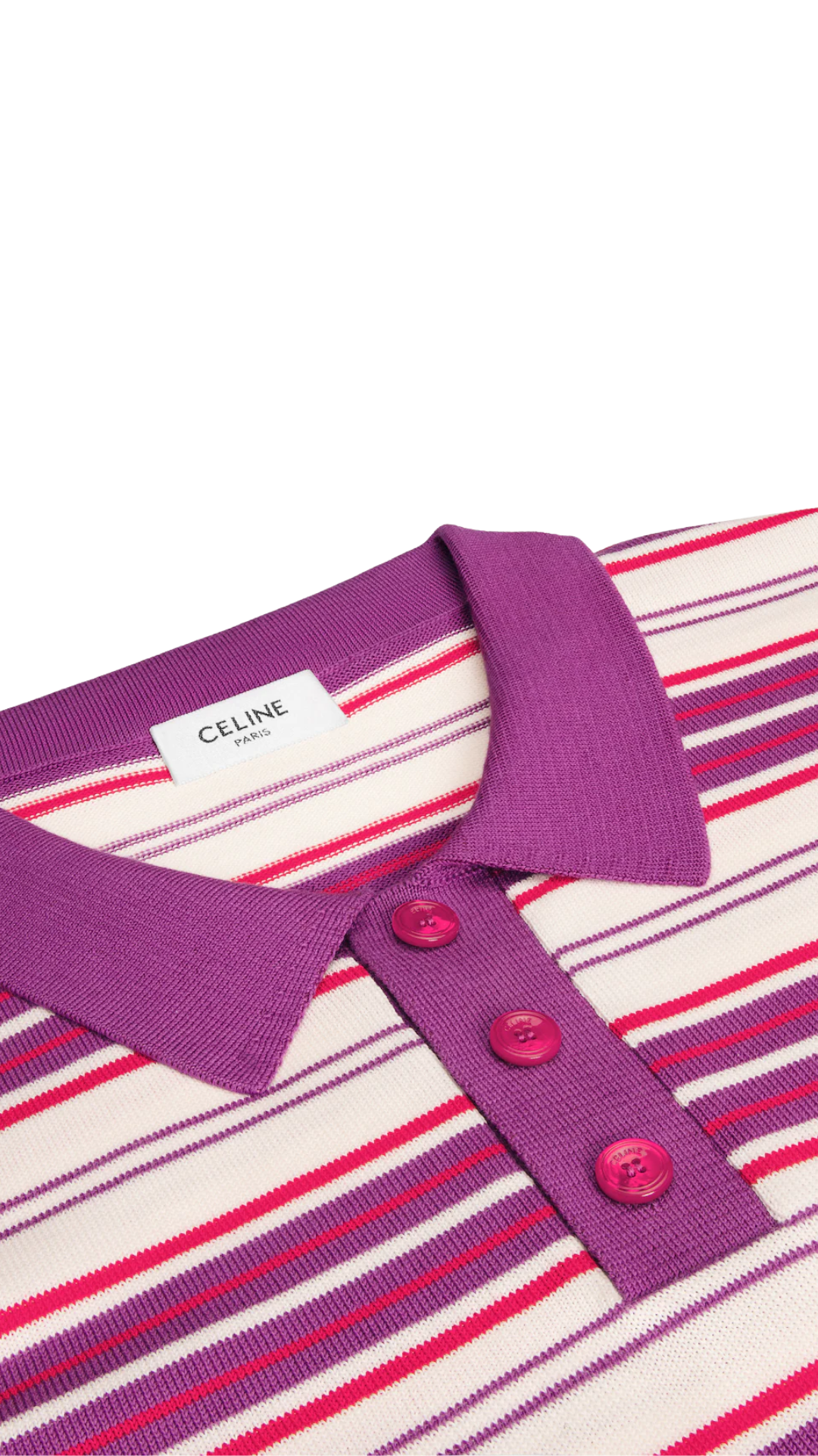 Polo Sweater in White / Purple Striped Cotton