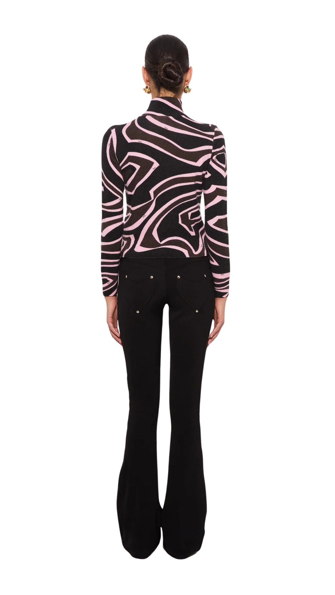 Labirinto Print High-Neck Wool Sweater in Khaki and Pink