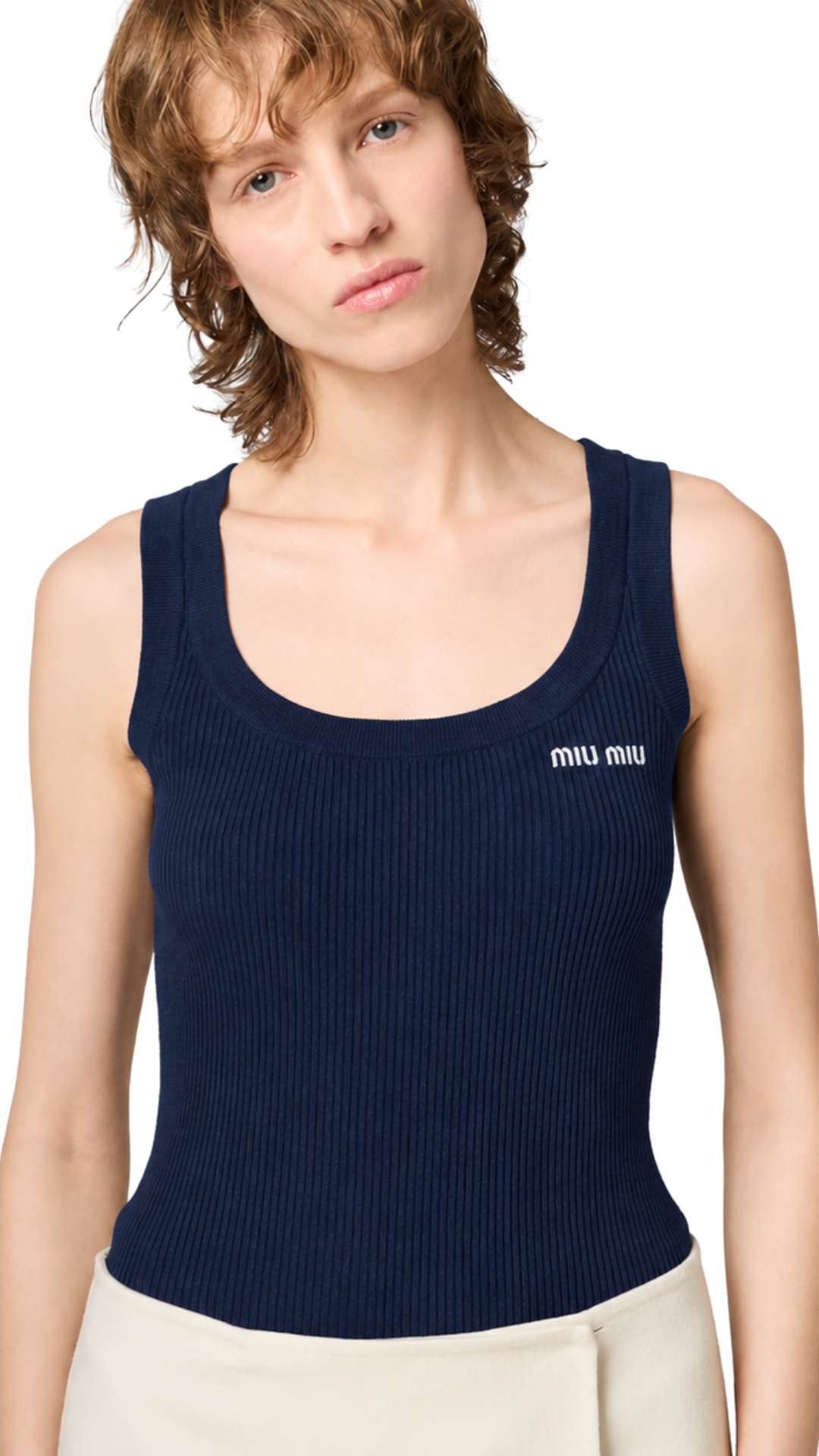 Cotton Knit Tank Top in Navy