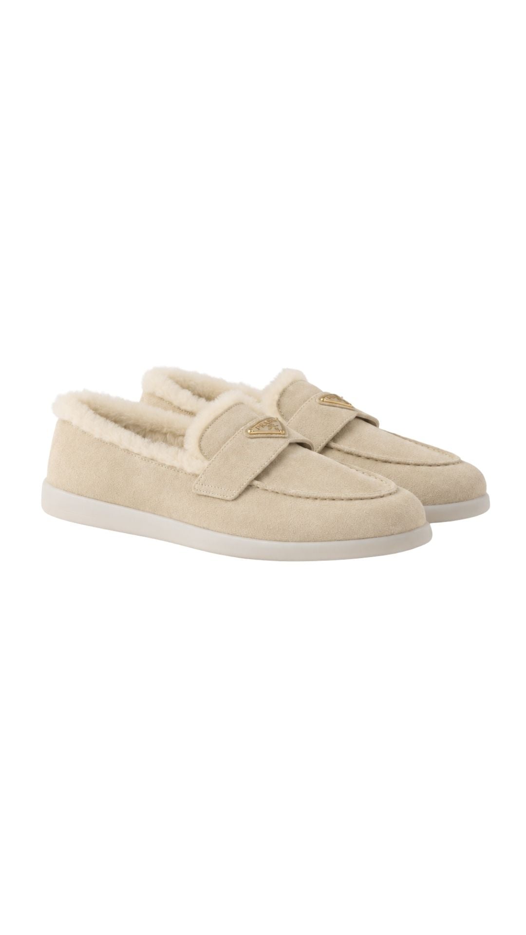 Suede and Shearling Loafers in Ecru