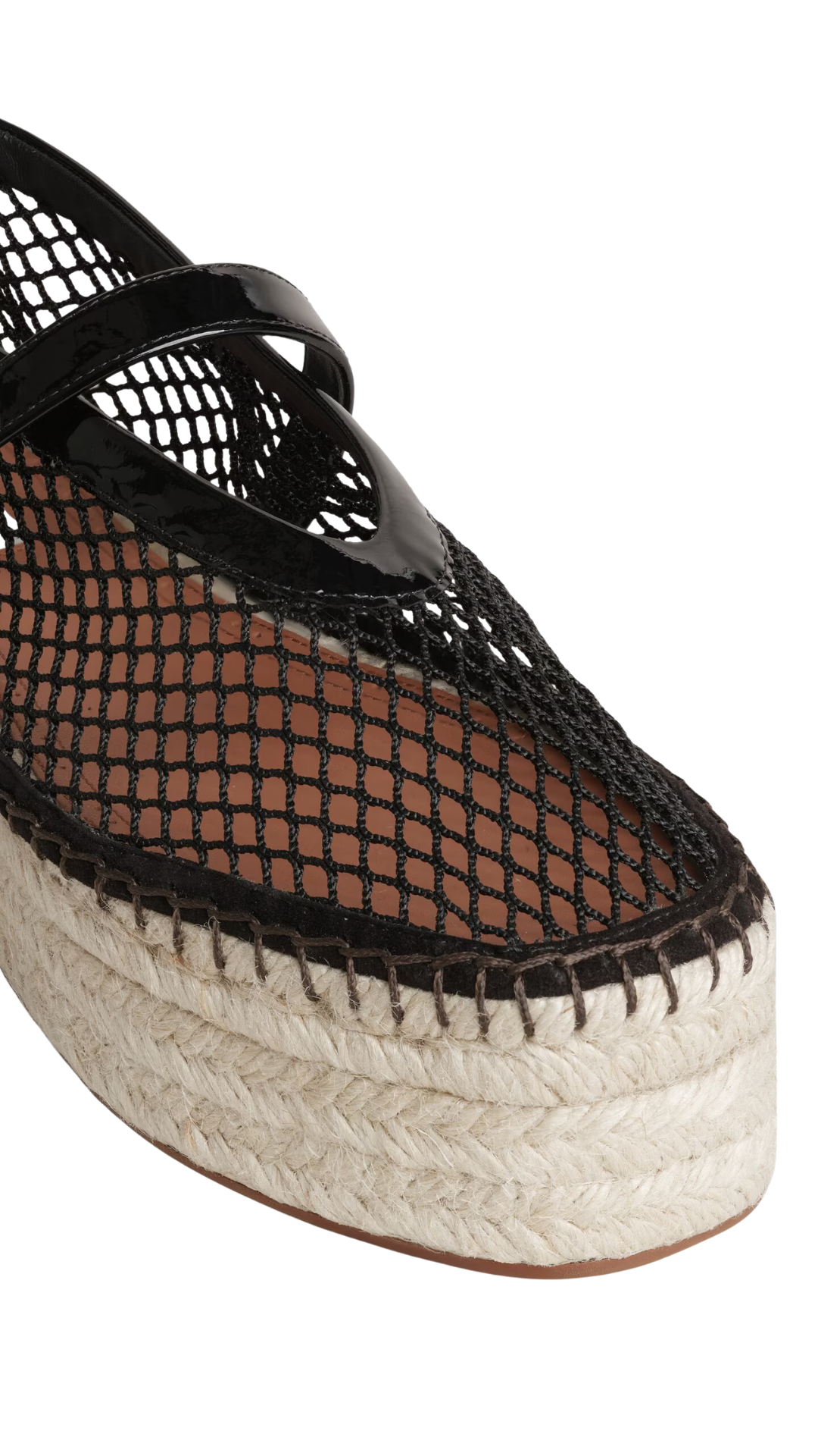 Espadrilles in Black Fishnet and Pantent Leather