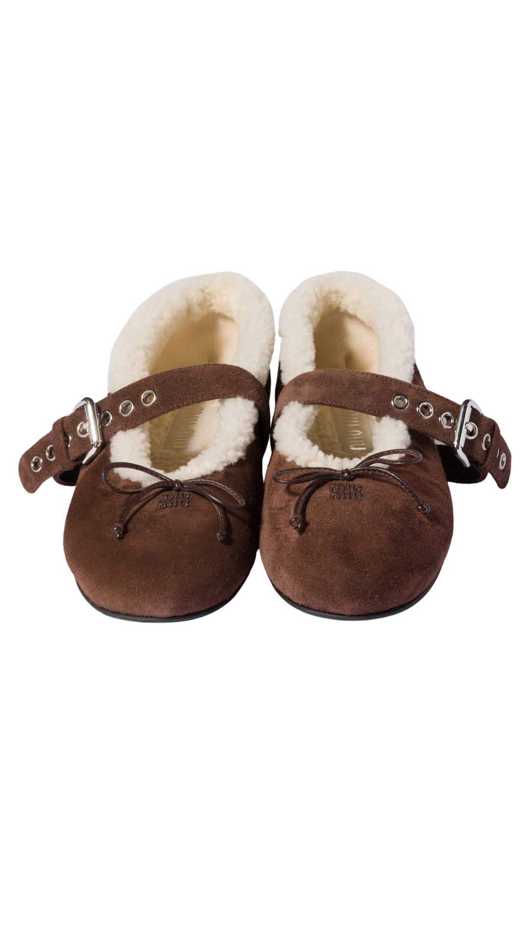 Suede and Shearling Ballerinas in Dark Brown