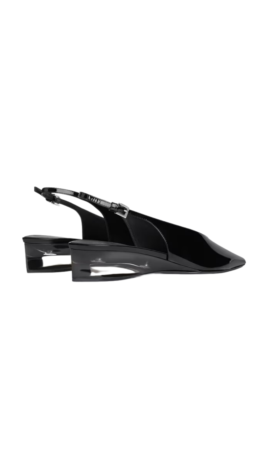 Invisible Wedge Slingbacks in Black Patent Calfskin