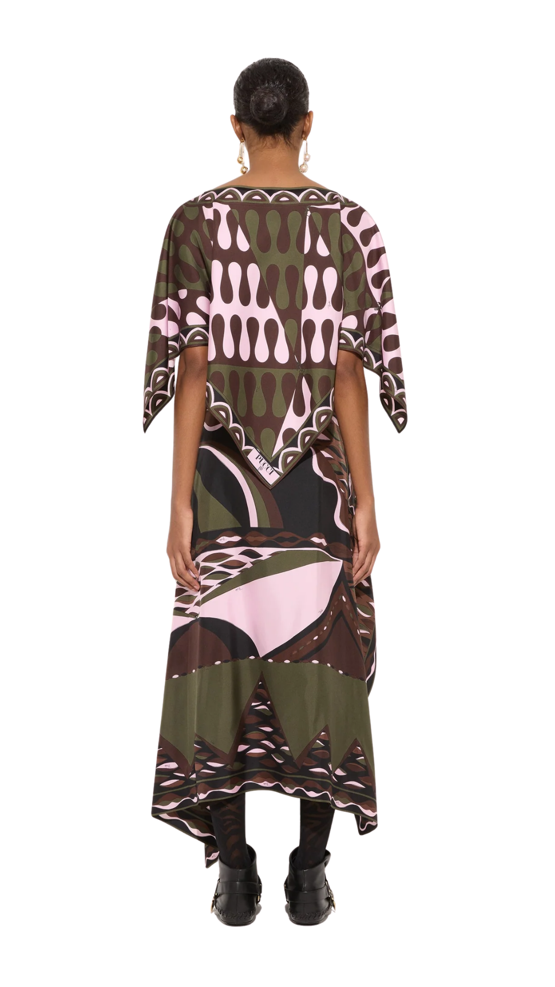 Leocorno Print Silk Blouse in Khaki and Pink