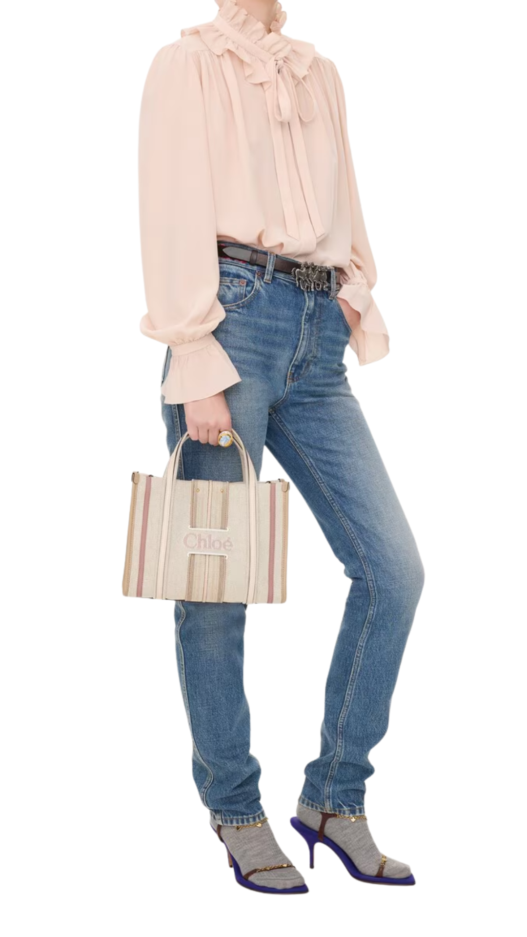 Small Woody Loop Tote Bag in Nude Canvas