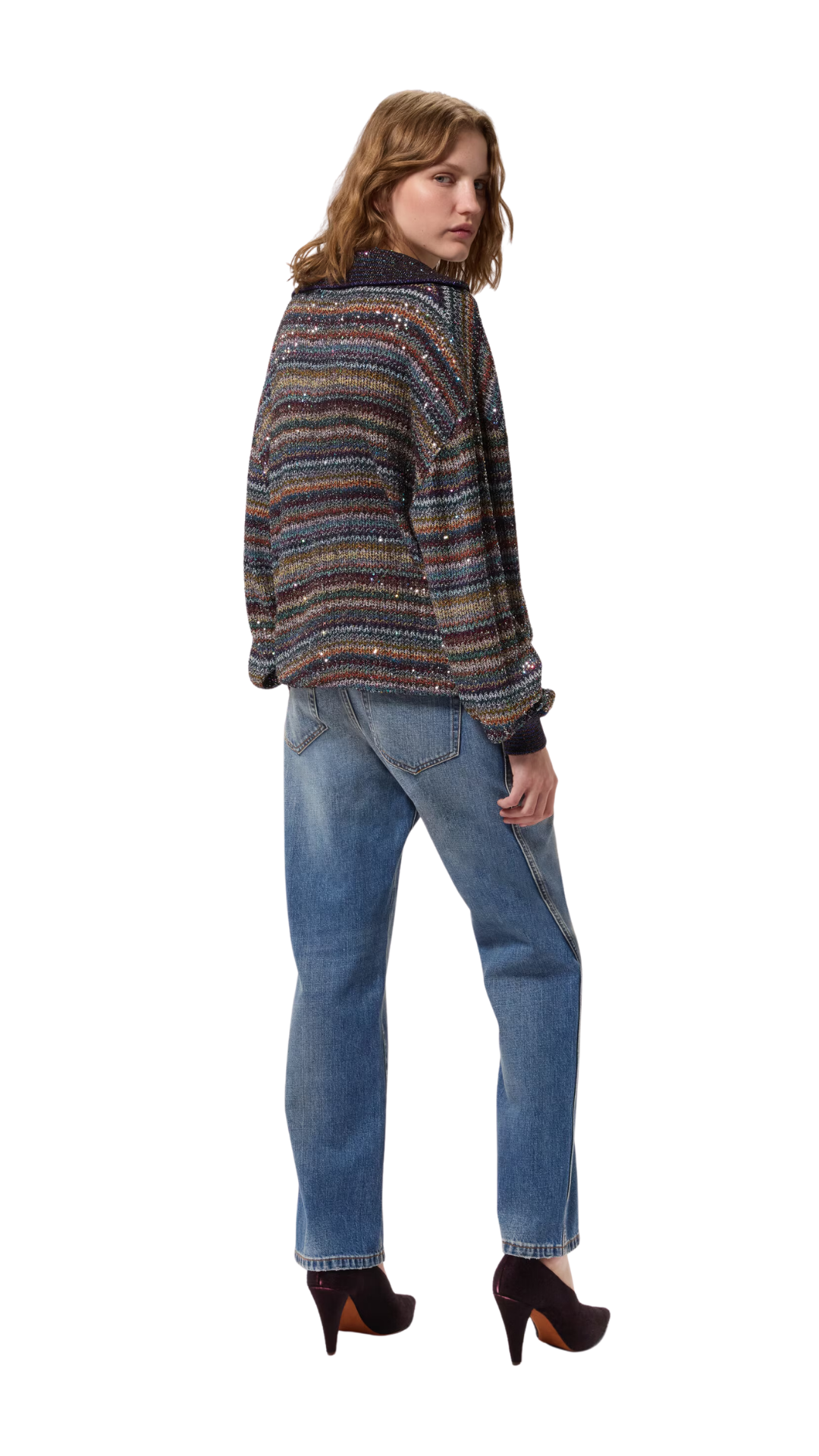 Oversized Polo Shirt with Sequins in Multicoloured