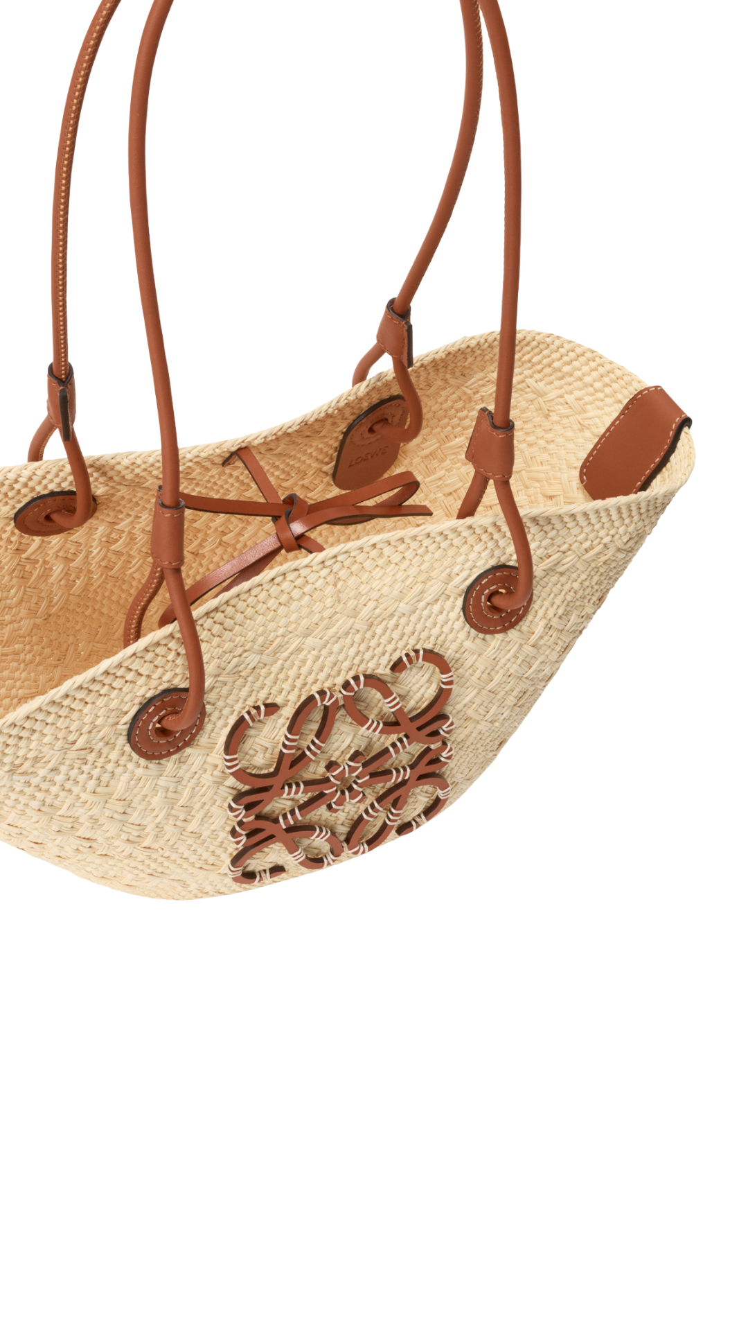 Small Anagram Basket Bag in Natural/Tan Praca Palm and Calfskin