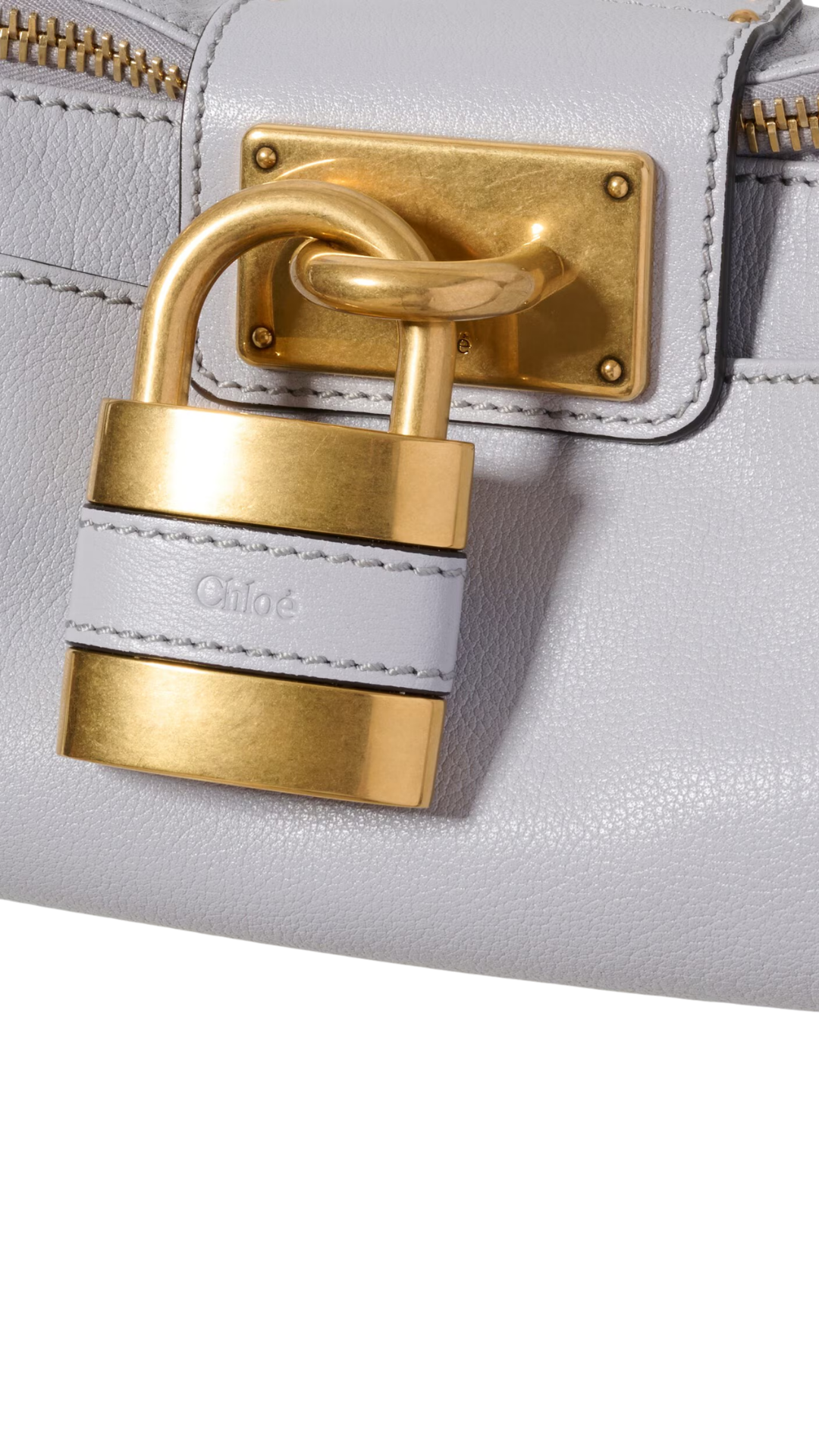 Small Paddington Bag with Strap in Greyish Blue Grained Leather
