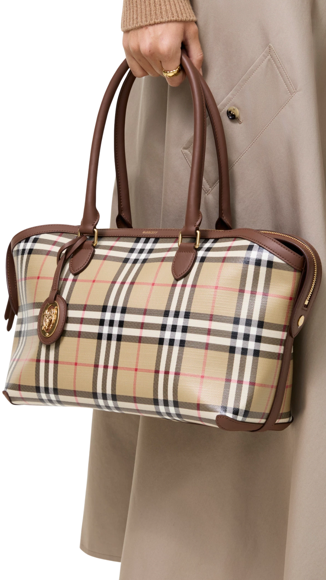 Small Check Zip Tote in Archive Beige