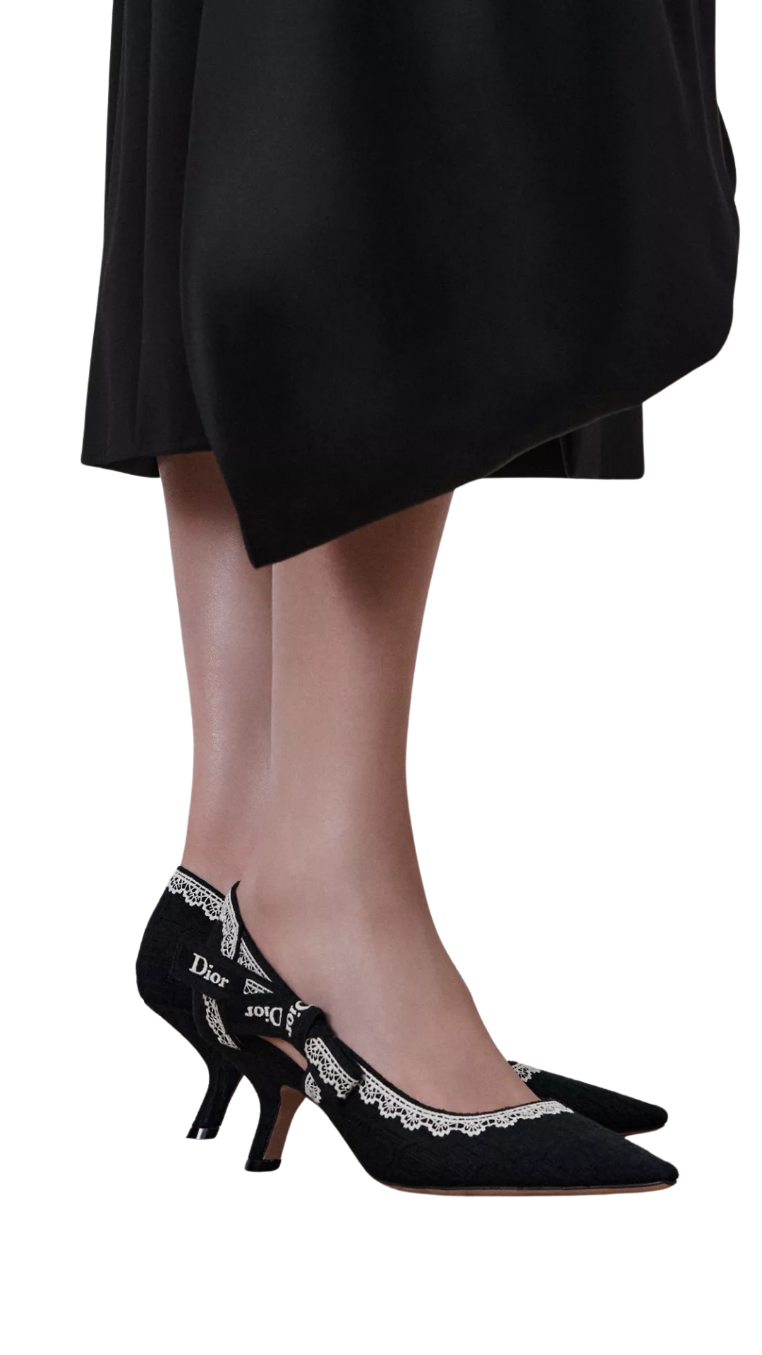 J'Adior Pump in Black Dior Oblique Embroidered Cotton and Beige Lace
