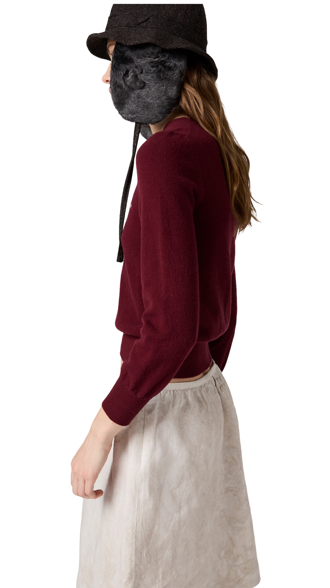 V-Neck Wool Cardigan in Amaranth Red