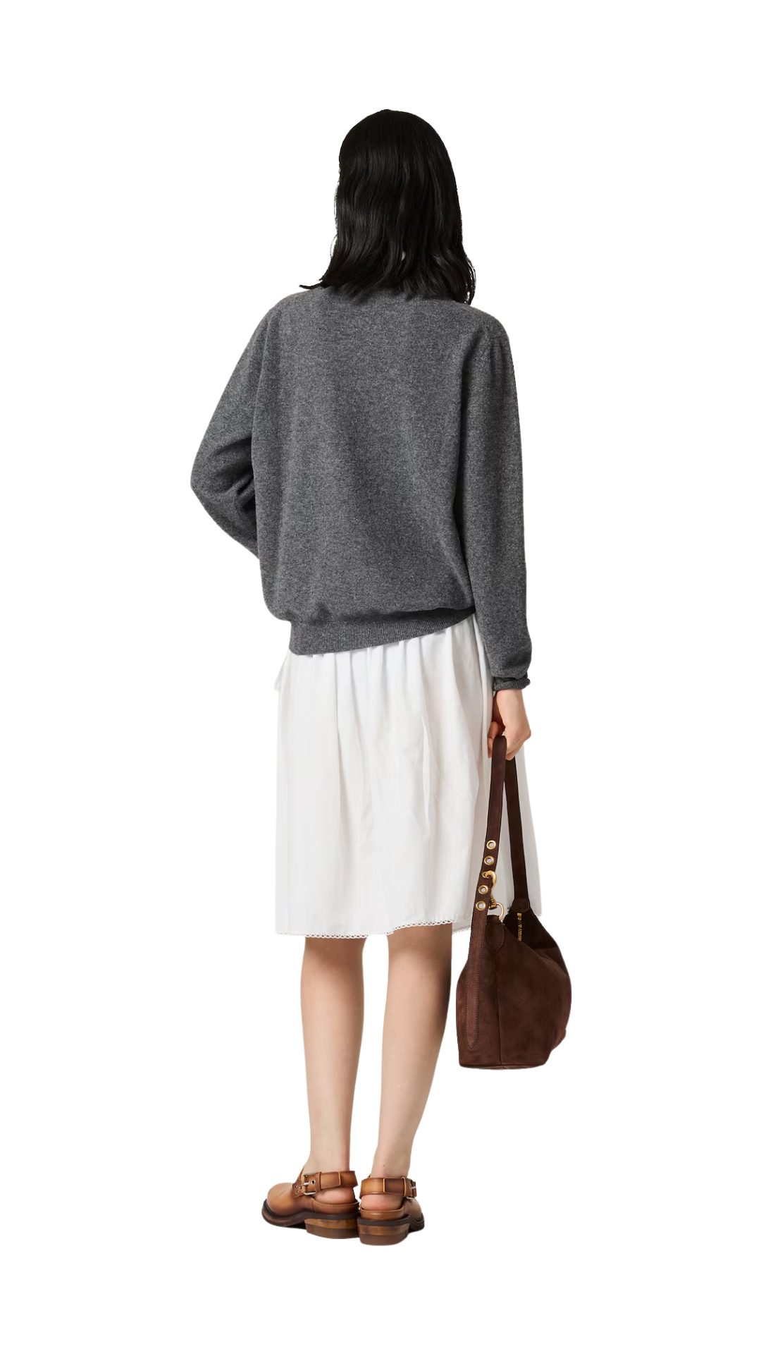Wool and Cashmere Cardigan with Suede Details in Slate Gray