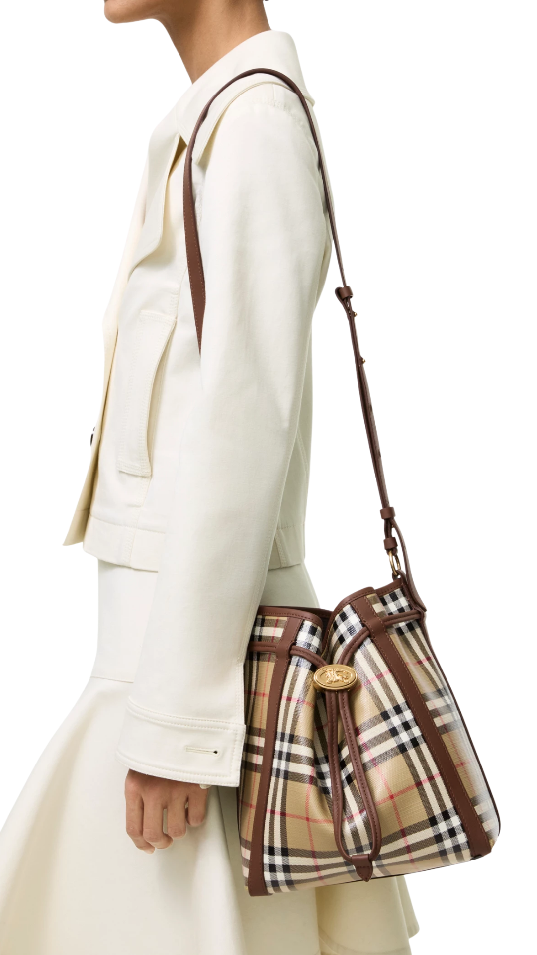 Small Check Bucket Bag Archive beige