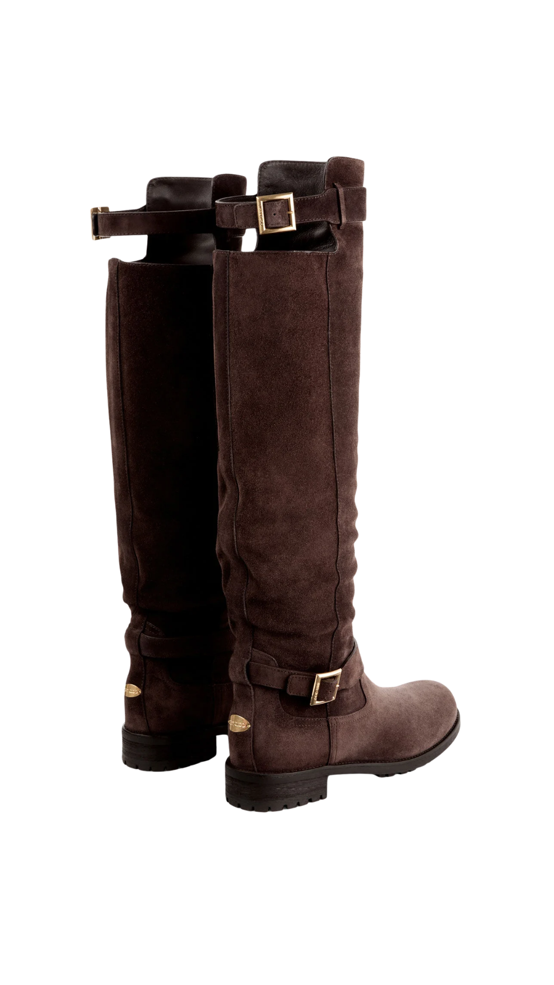 Biker Knee Boot in Chocolate Velvet Suede Knee-High Biker Boots