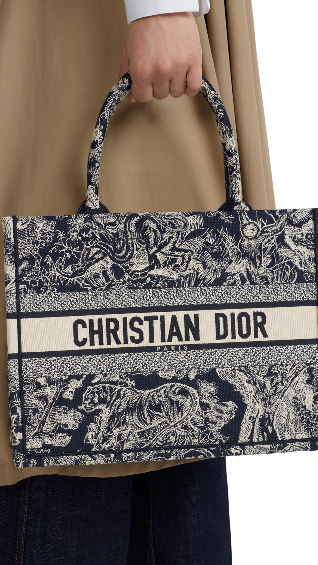 Medium Dior Book Tote in Blue and Ecru Toile de Jouy Reverse Embroidery