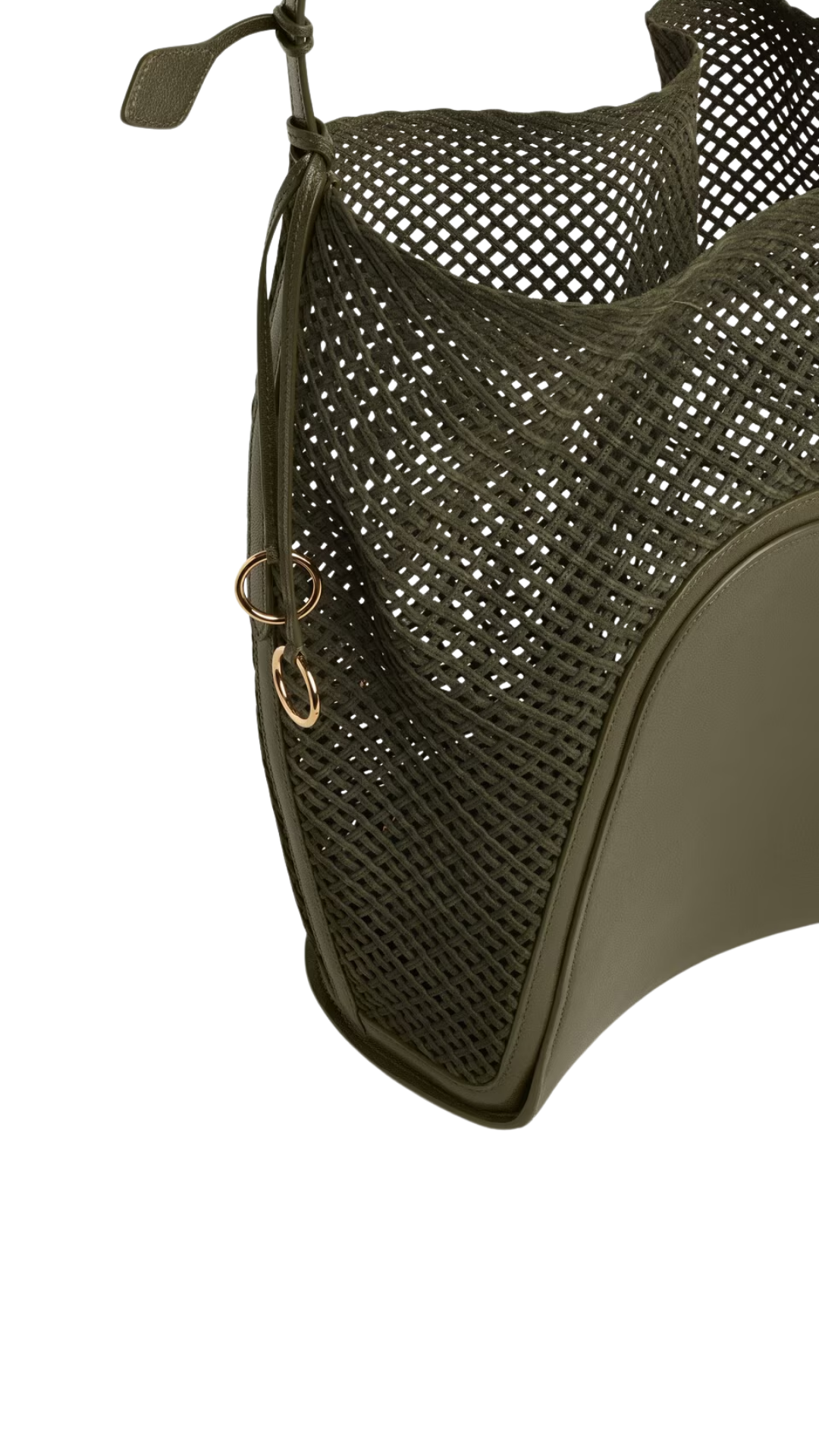 Hip Large Bucket Bag in Kaki Suede Net