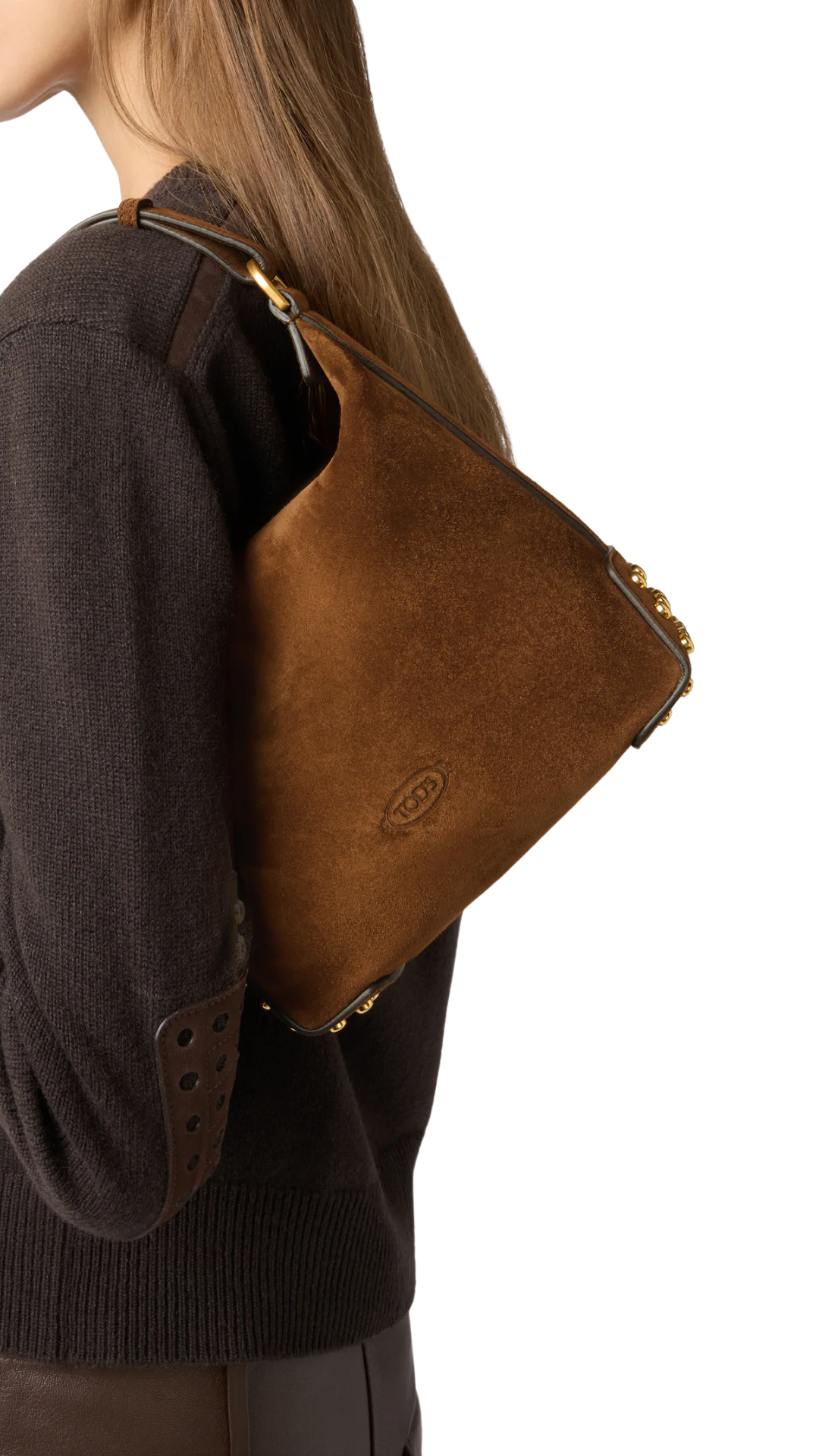 Metal Dots Mini Bag in Brown Suede