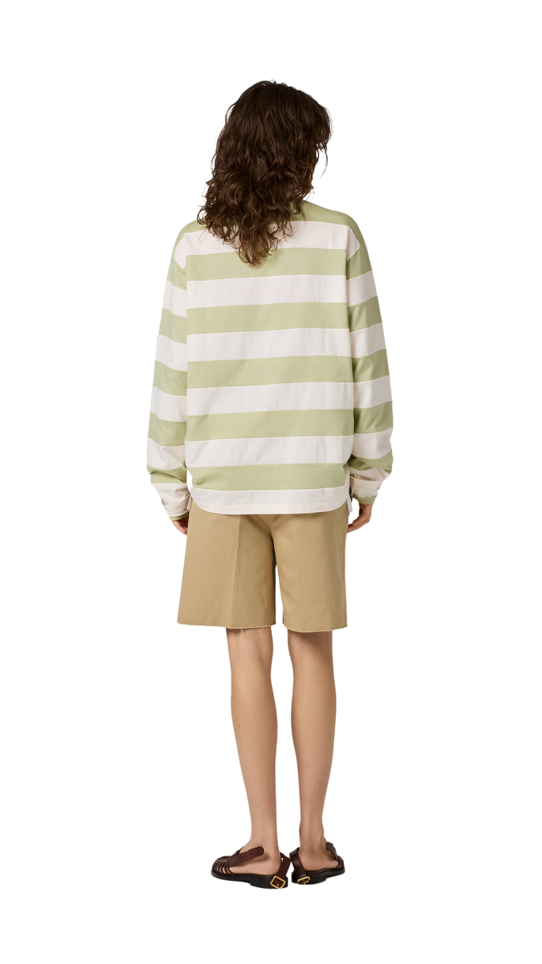 Striped Jersey Polo Shirt in Pale Rose/Agave