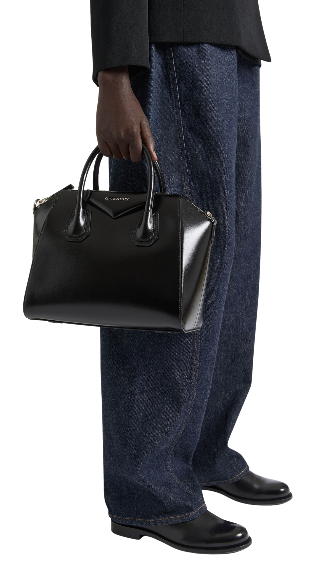 Small Antigona Bag in Black Box Leather