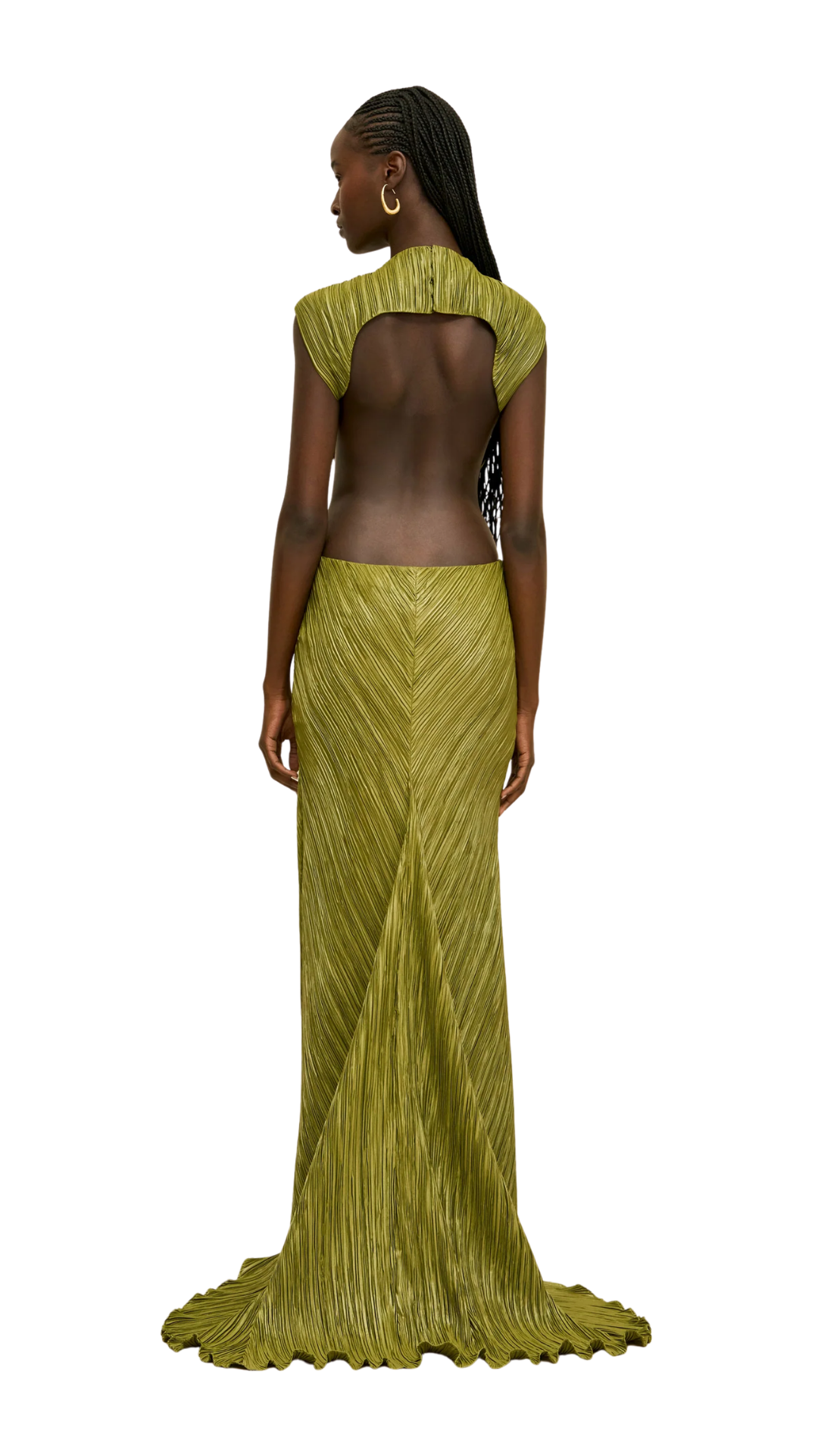 Voss Gown Origami Plisse Gown Featuring a High Neck in Chive