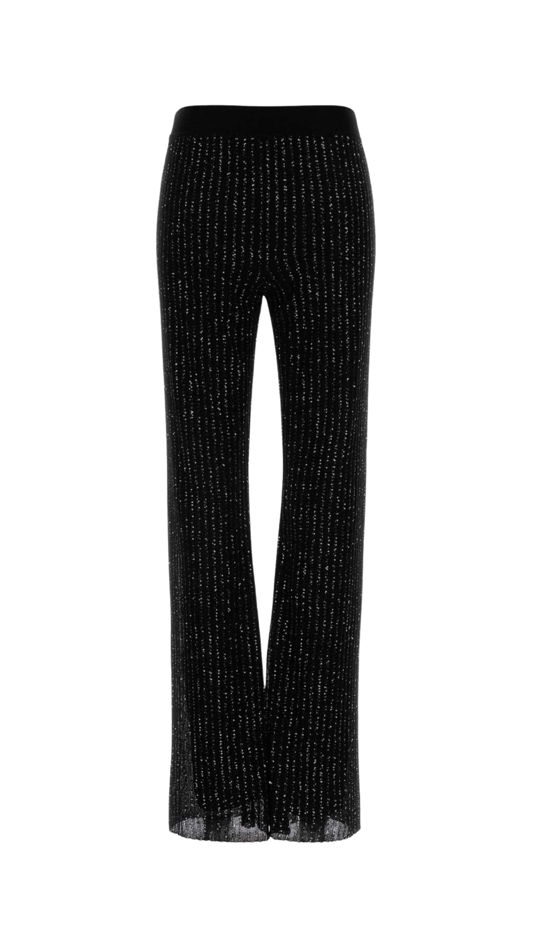 Ribbed Viscose Lamé Straight Trousers with Sequins