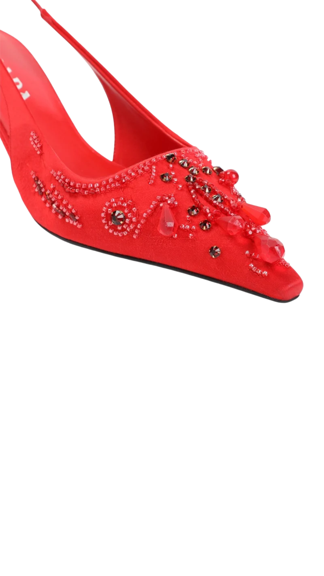 Embroidered Satin Slingback Pumps in Red