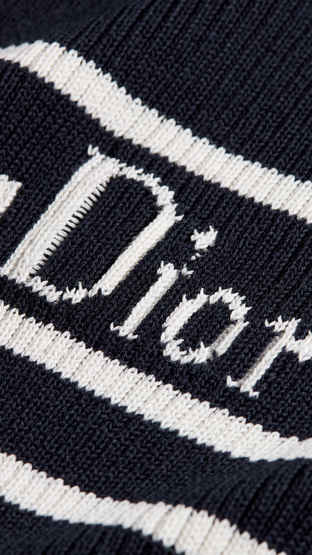 Dioriviera Short-Sleeved Fitted Sweater Navy Blue and White D-Stripes Ribbed Cotton Knit