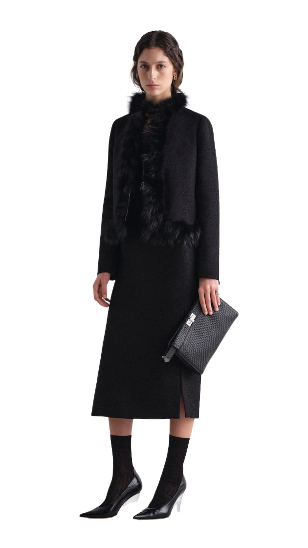 Jacket in Black Wool and Fox Fur Blouson