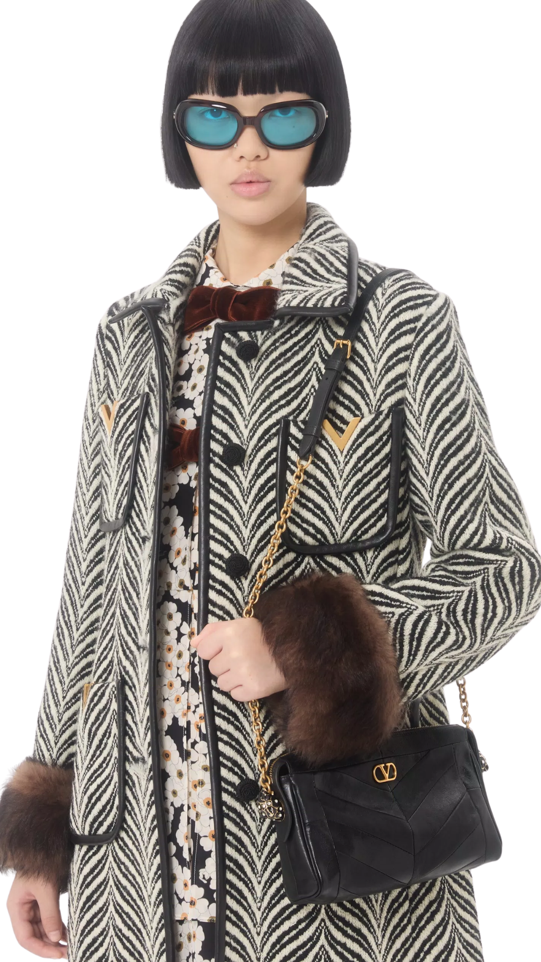 Panthea Small Shoulder Bag In Black Nappa Leather With A Chevron Pattern