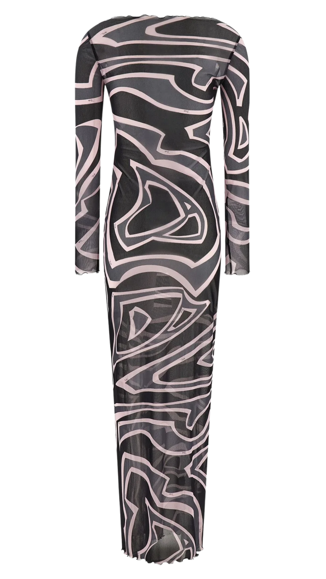Abstract-Printed Crewneck Maxi Dress in Black