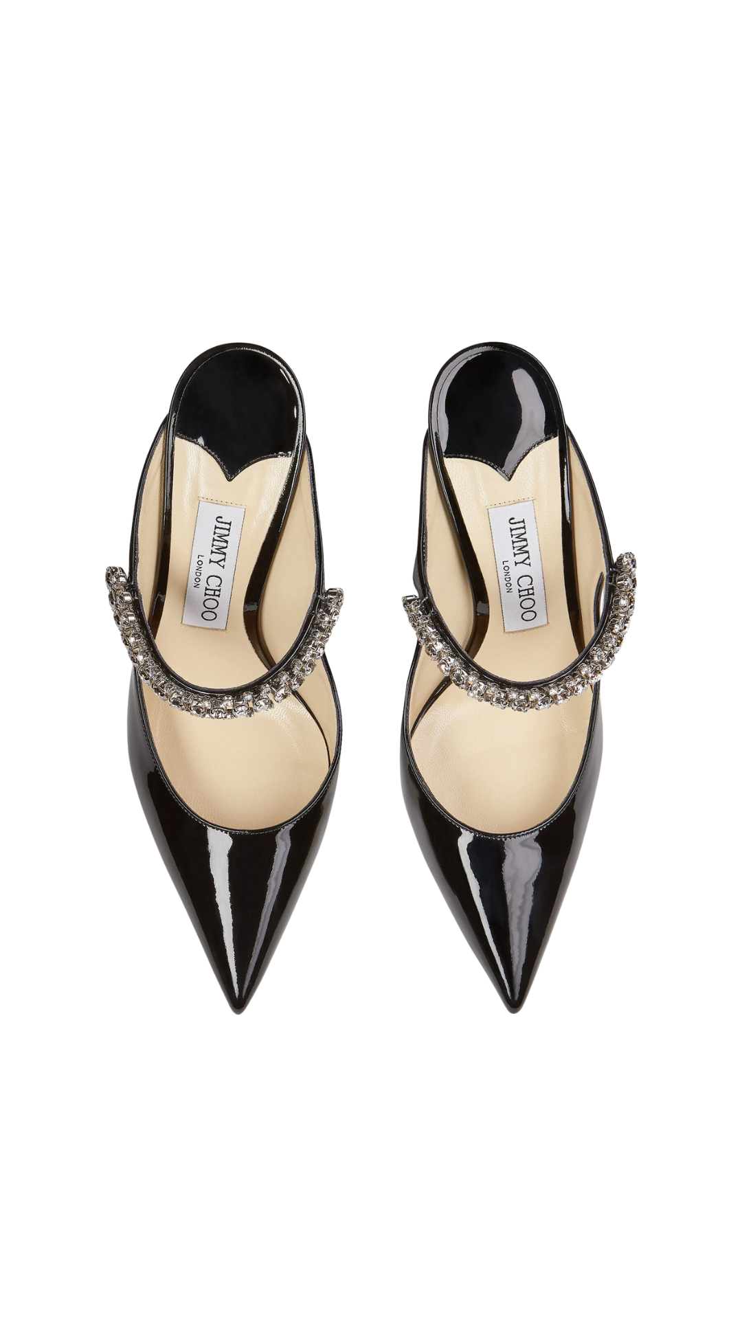 Bing 100 Black Patent Leather Mules with Crystal Strap