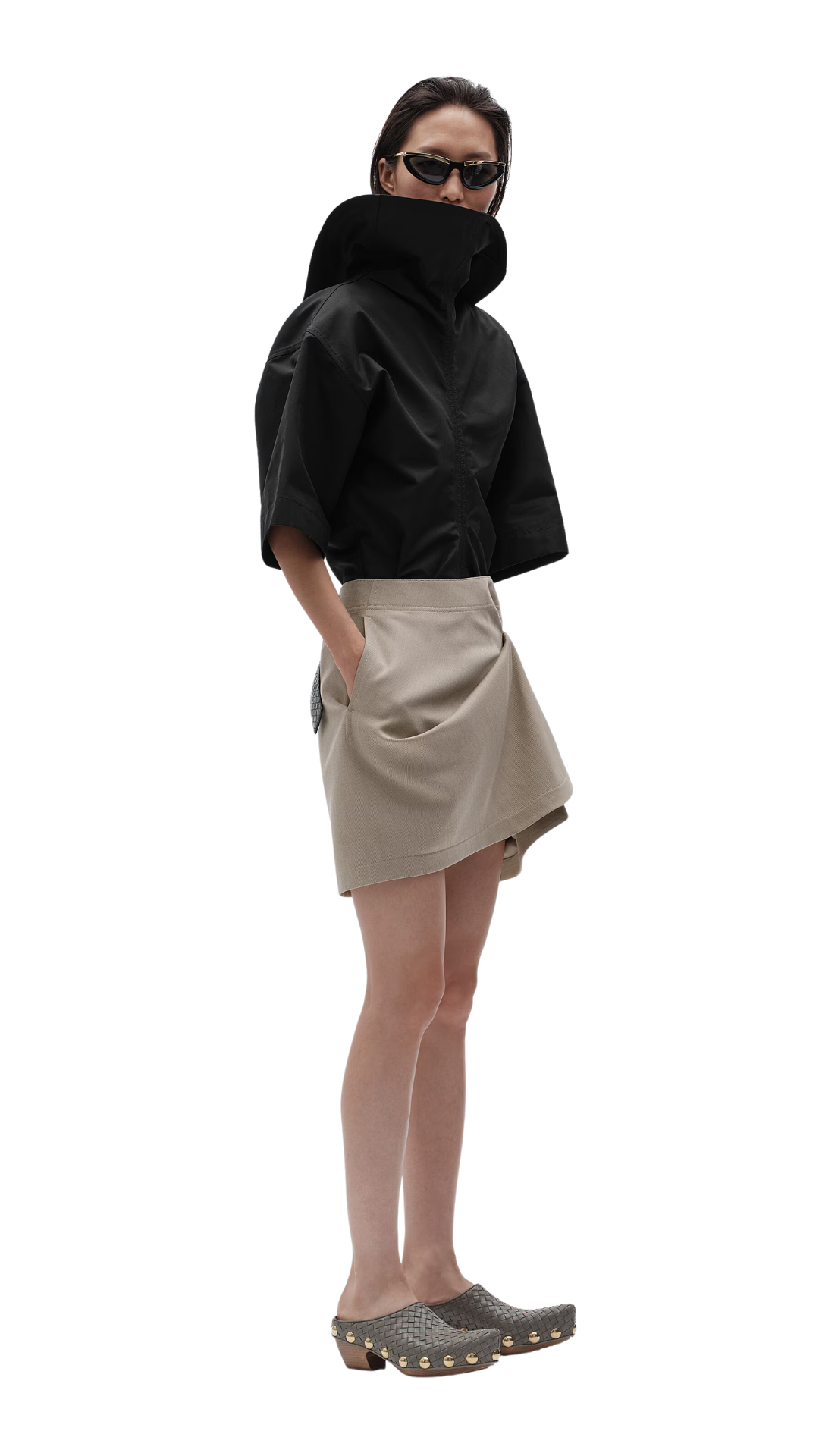 Wool Twill Skirt in Beige Melange
