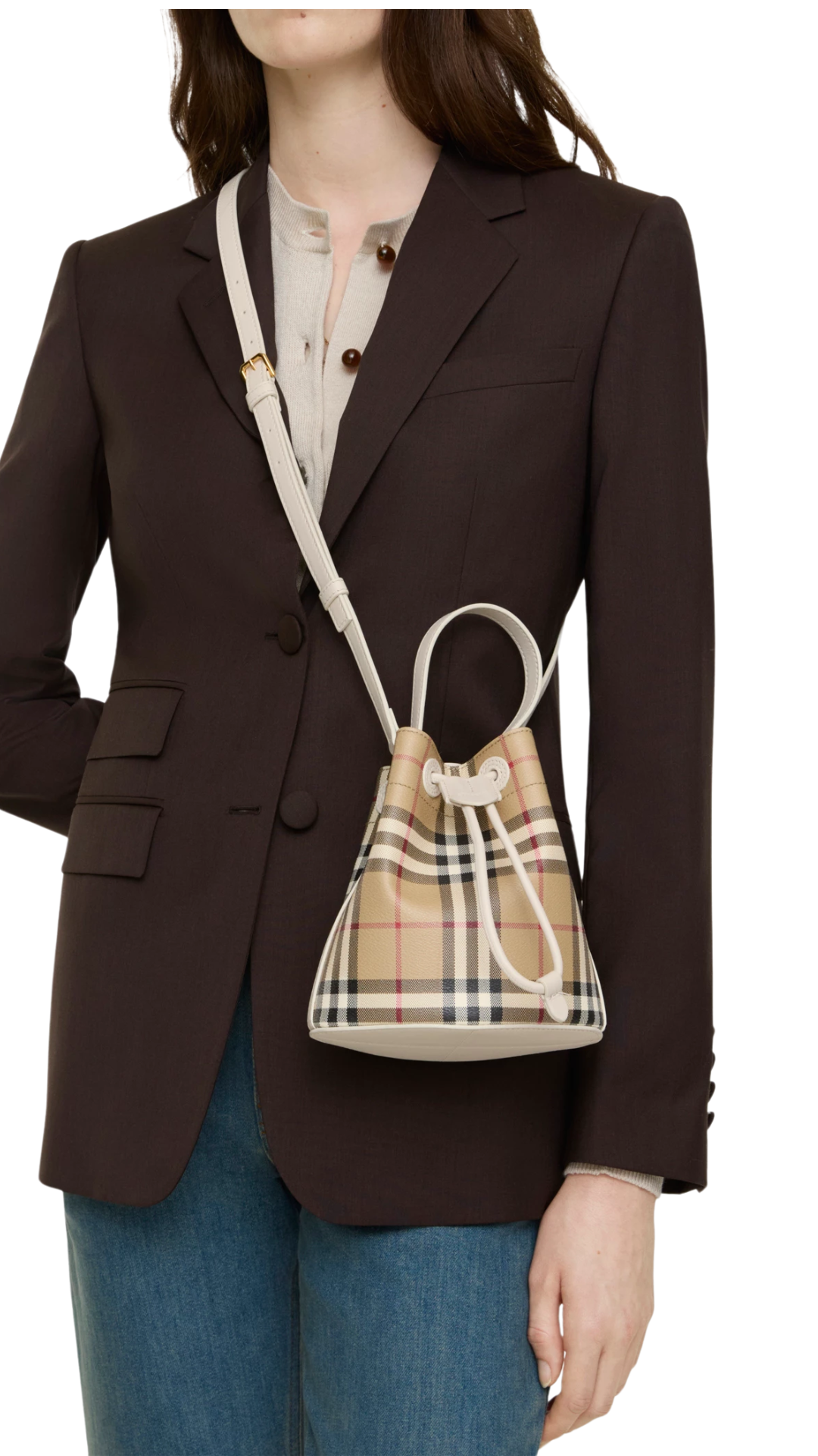 Mini Check Bucket Bag in Archive Beige/Soap Beige