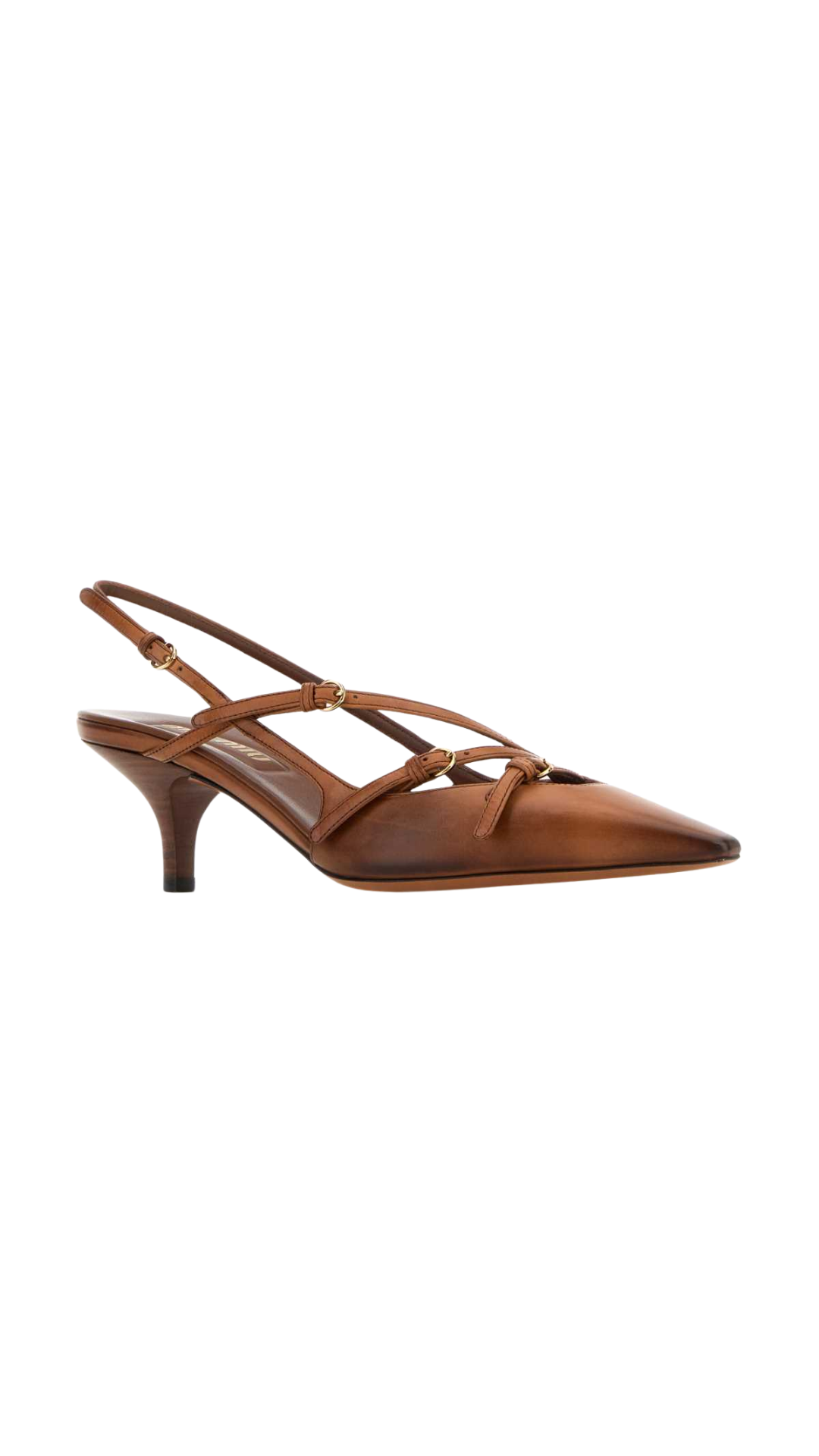 Brushed Leather Slingbacks with Buckles in Cognac