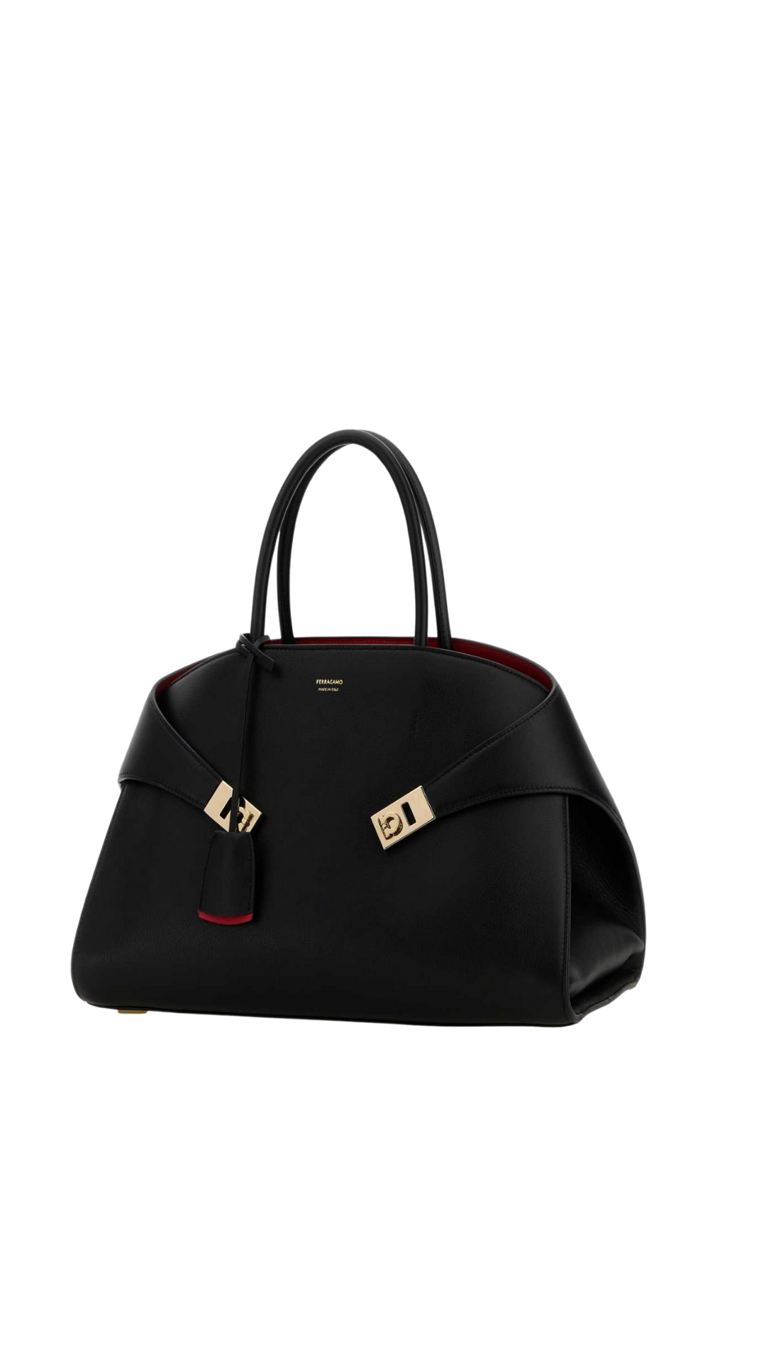 Hug Bicolor Handbag (M) in Black/Flame red