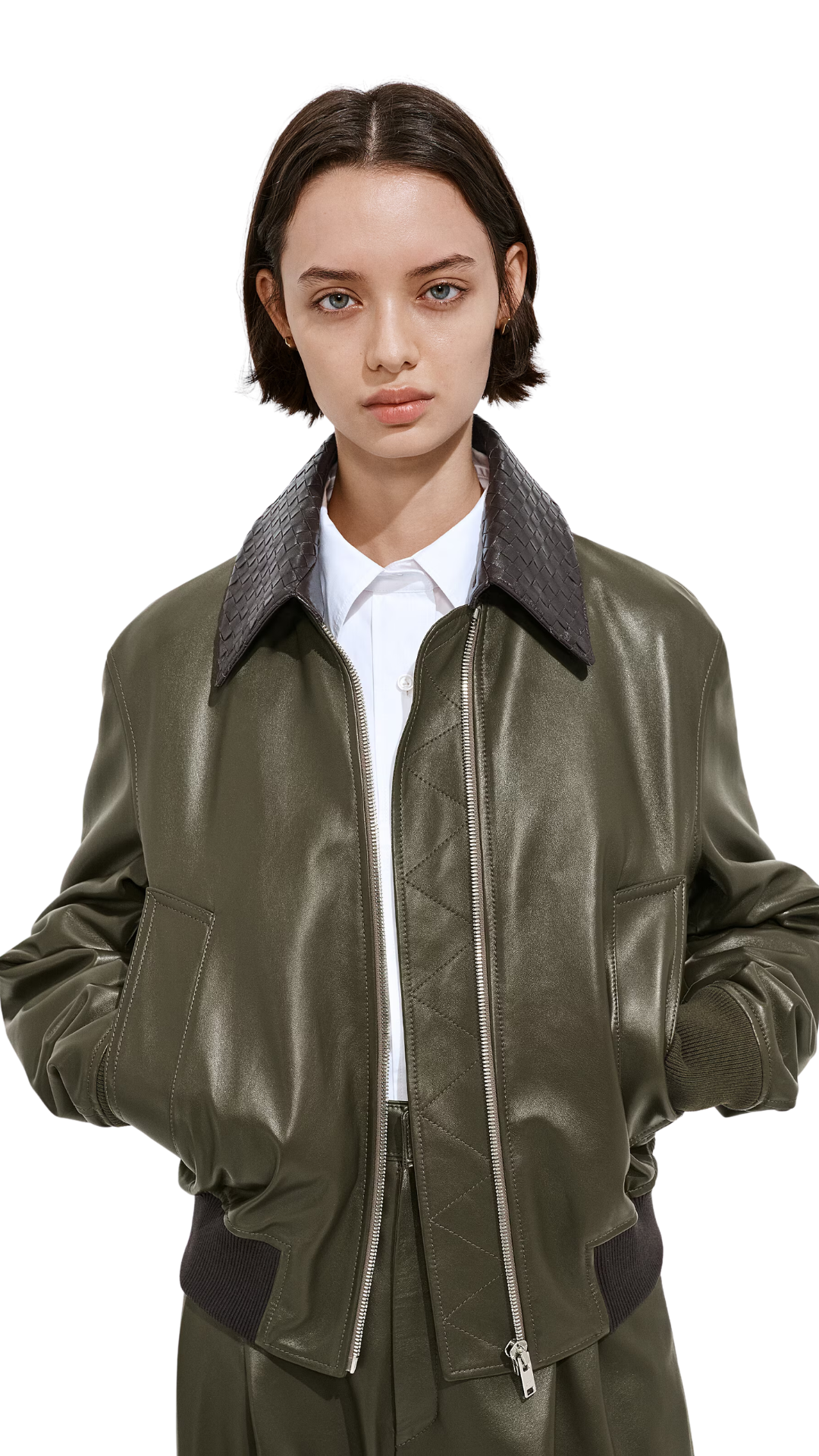 Shiny Leather Blouson in Wader Green