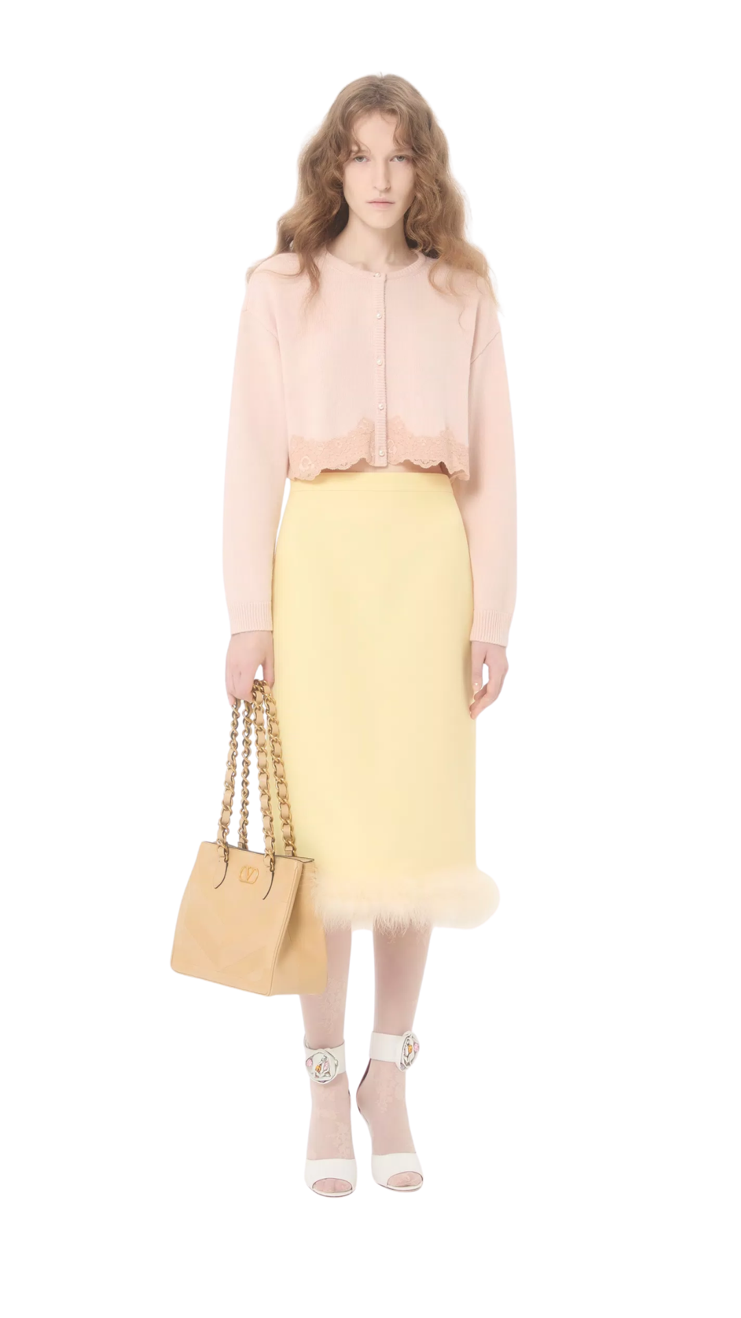 Laseine Small Shopping Bag In Gold Beige Chevron-Patterned Nappa Leather