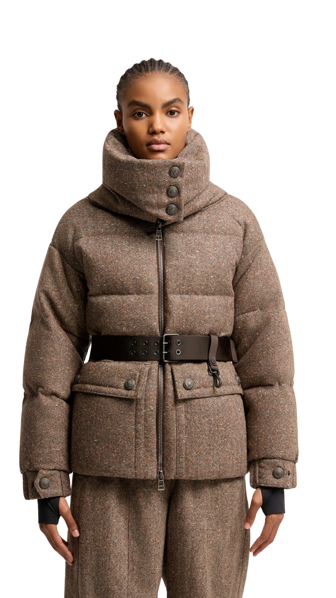 Gelise Shearling-Trimmed Belted Down Jacket