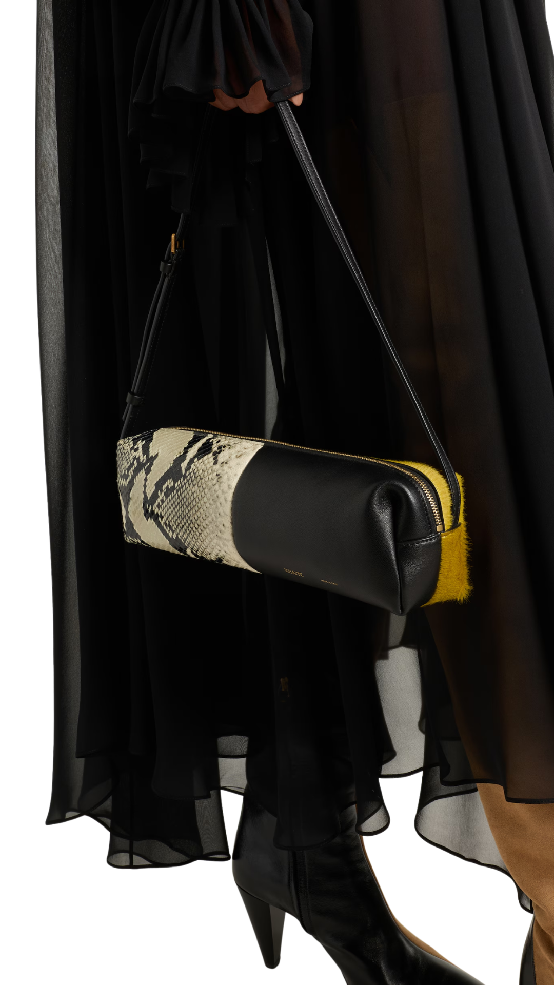 Kye Paneled Leather Shoulder Bag in Black/Yellow/White